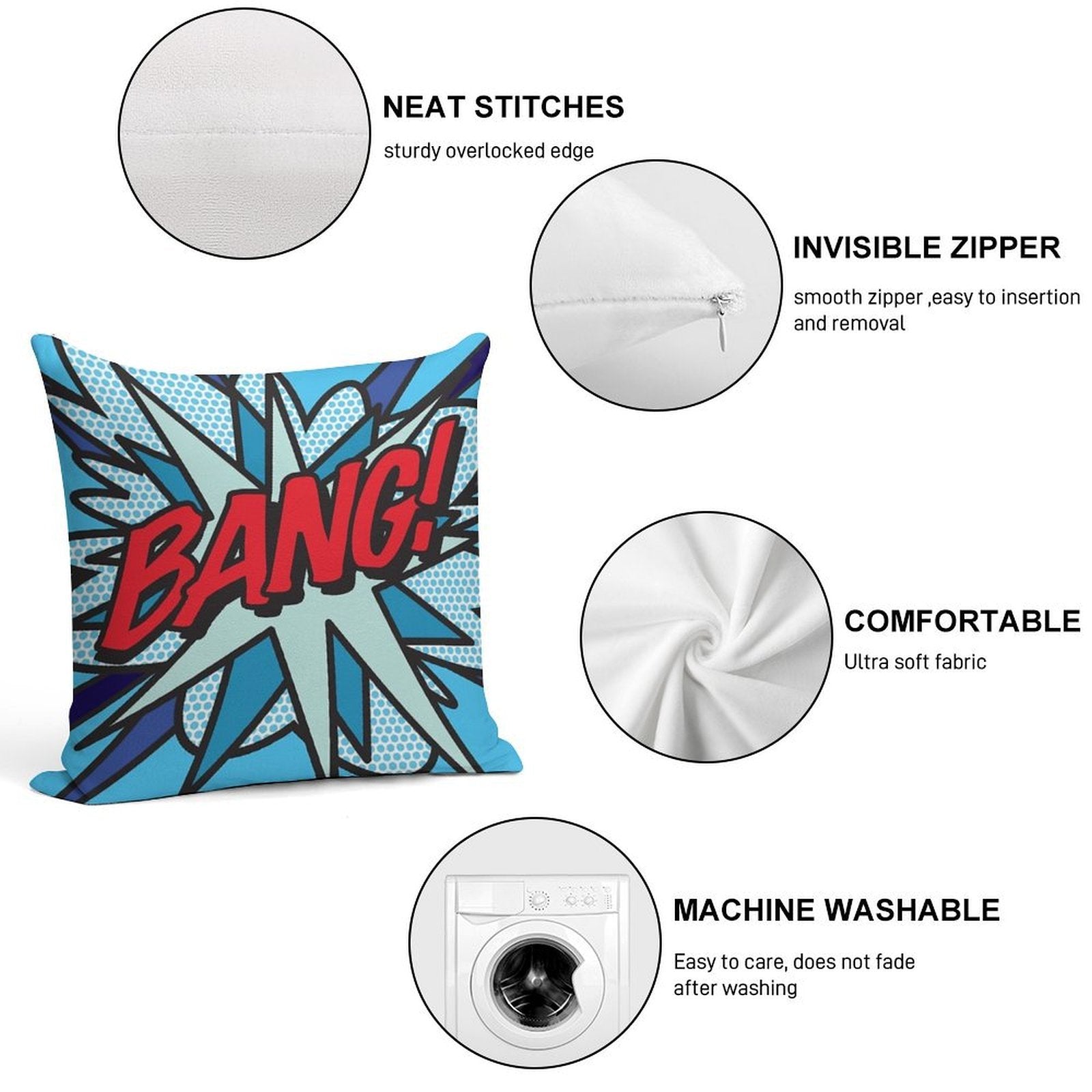 BANG Comic Book Pop Art Modern Fun Graphic Soft Decorative Cover Throw Pillow