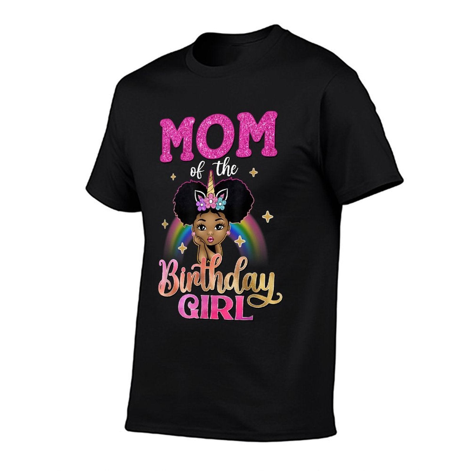 Mom of The Birthday Girl Princess Afro Melanin Unicorn  Moisture-wicking T-Shirt