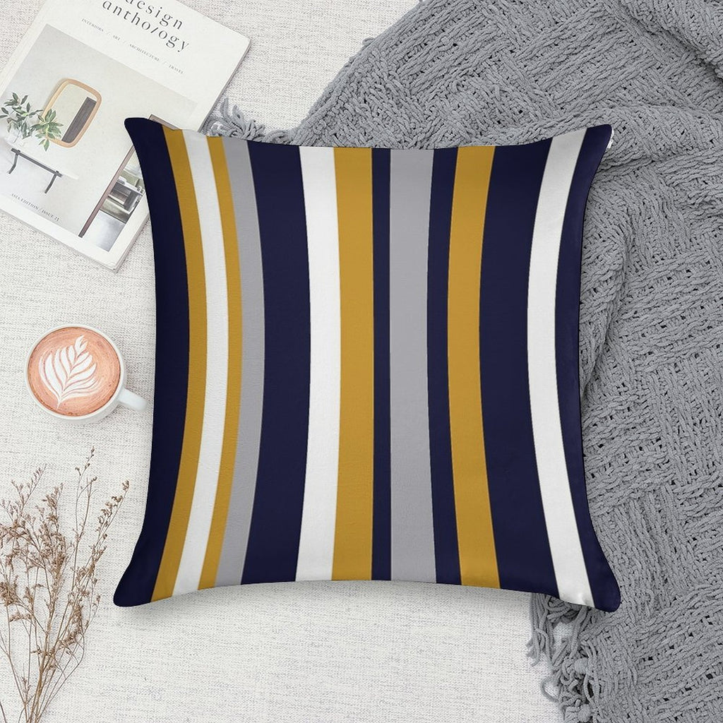 Modern Stripes Vertical Pattern in Honey Mustard Yellow, Dark Navy Blue, Gray, And White. Minimalist Color Block Soft Short Plush Fabric Throw Pillow