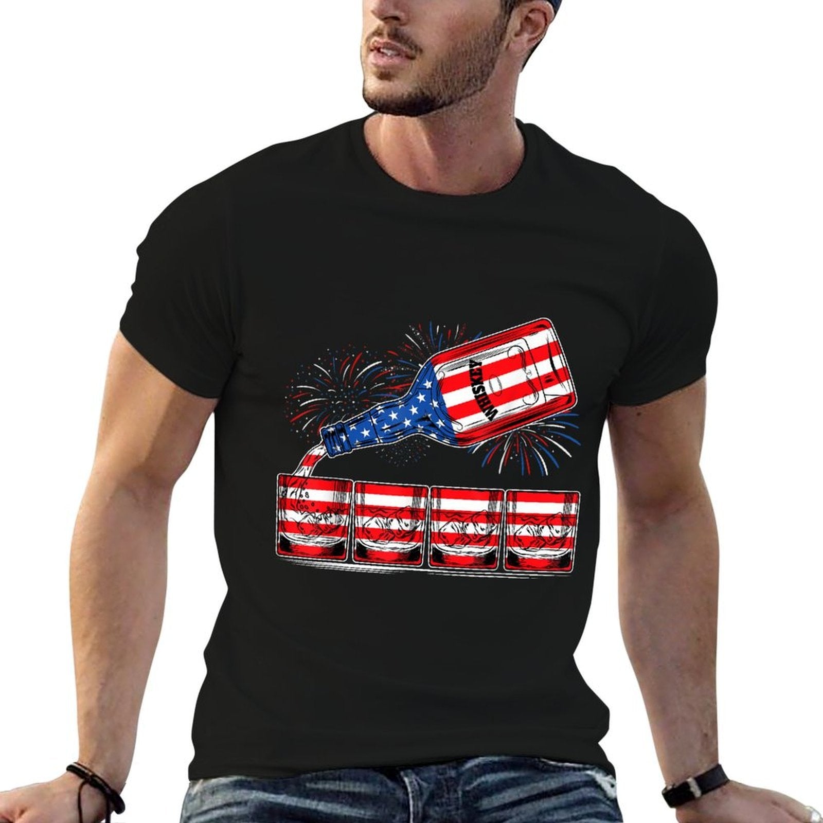 Glasses Of Whiskey American 4th Of July Independence Da  Heathered Texture T-Shirt