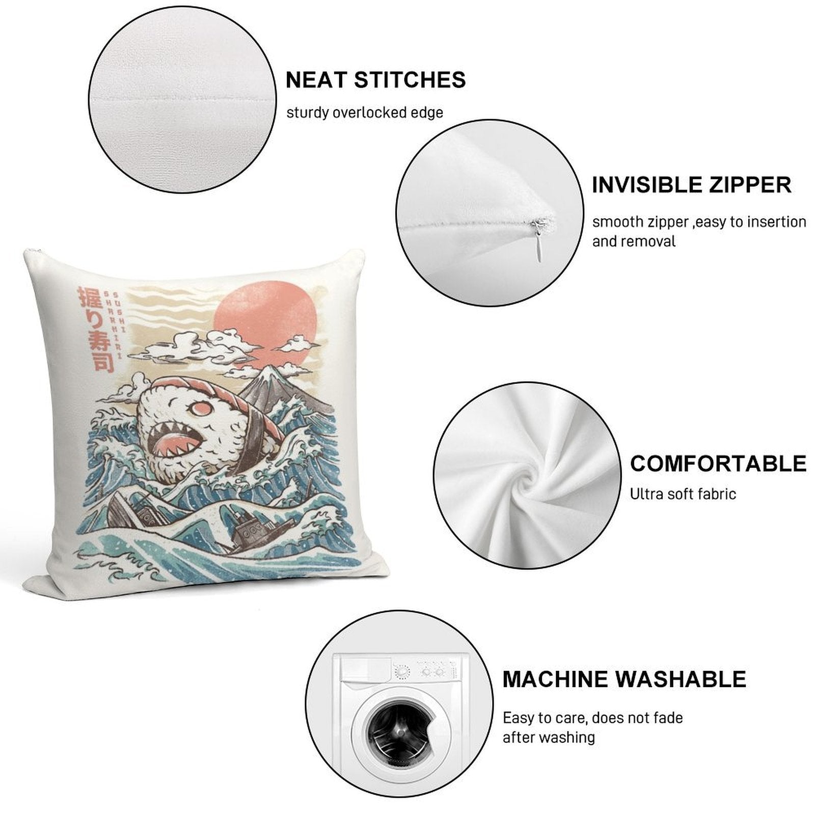 Sharkiri Sushi Soft Durable Construction Throw Pillow
