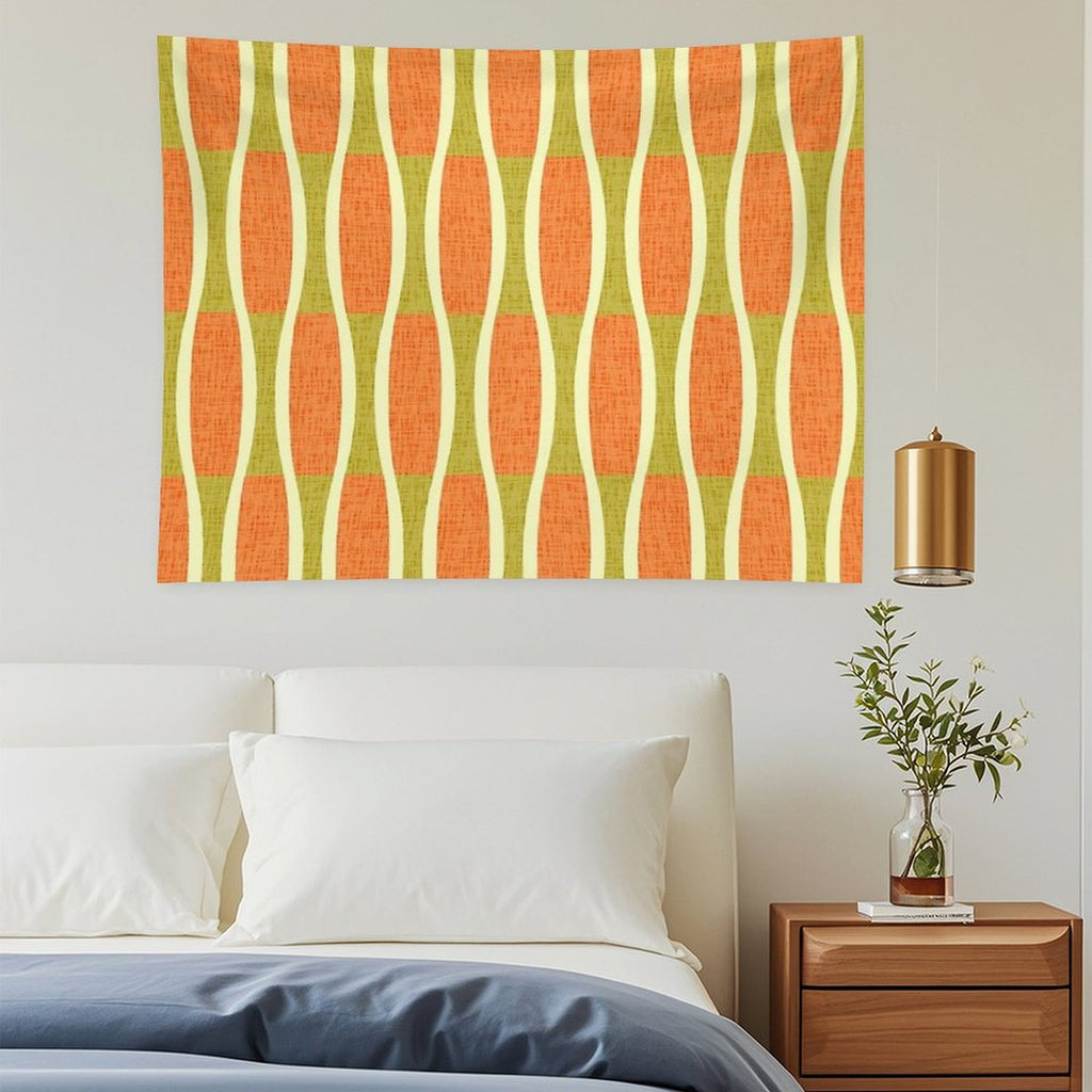 Retro Tiki Pin Stripes 336 Orange Gold And Beige Tapestry