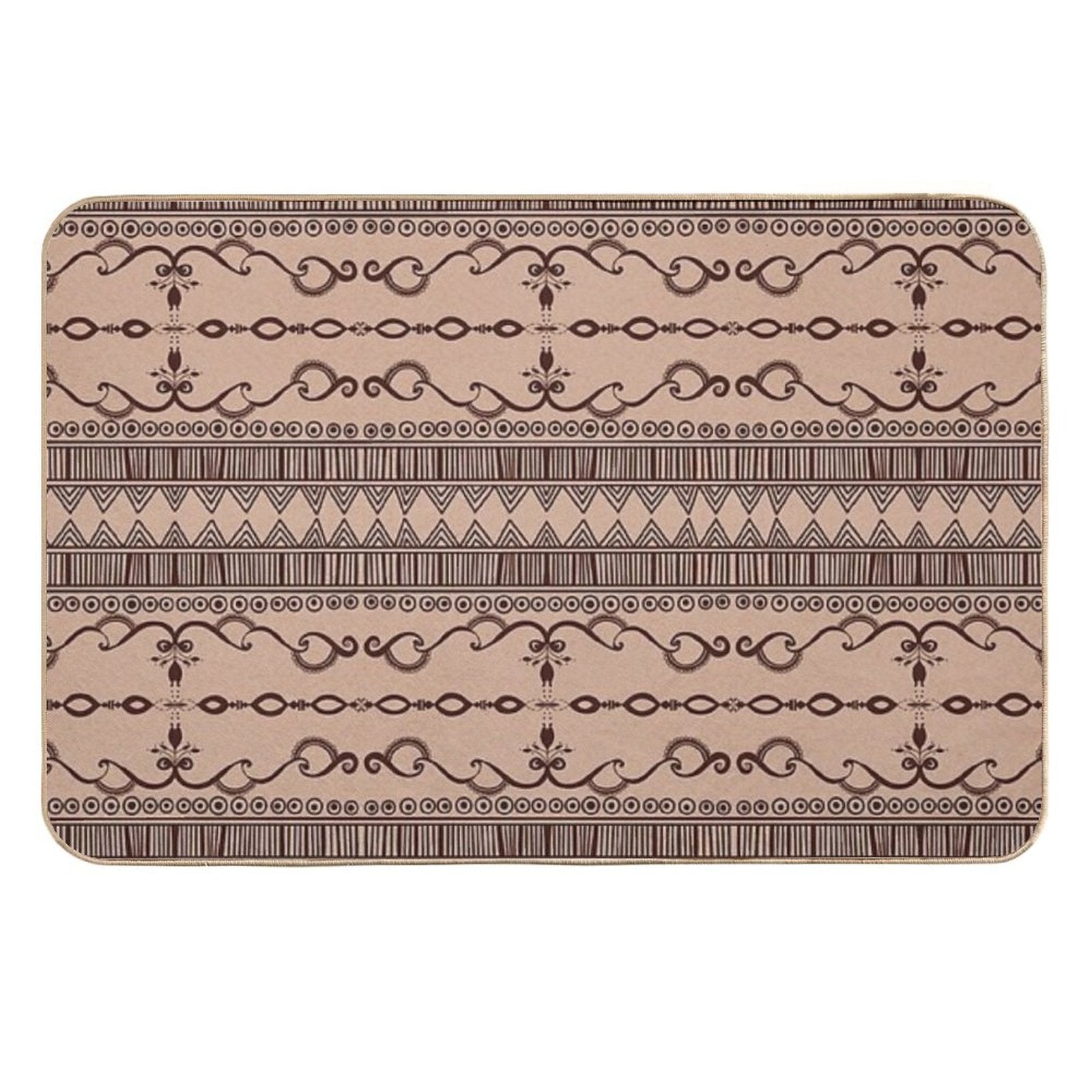 Regular Tan Neutral Egyptian Pattern  Stain-Proof Bath Mat