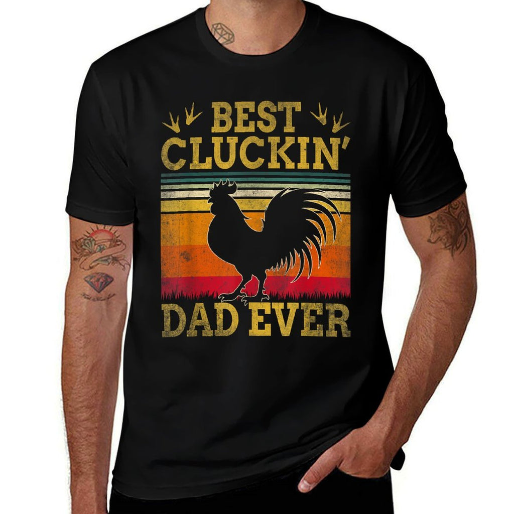 Best Cluckin Dad Ever Fathers Day Vintage Style Chicken Dad  Heathered Texture T-Shirt