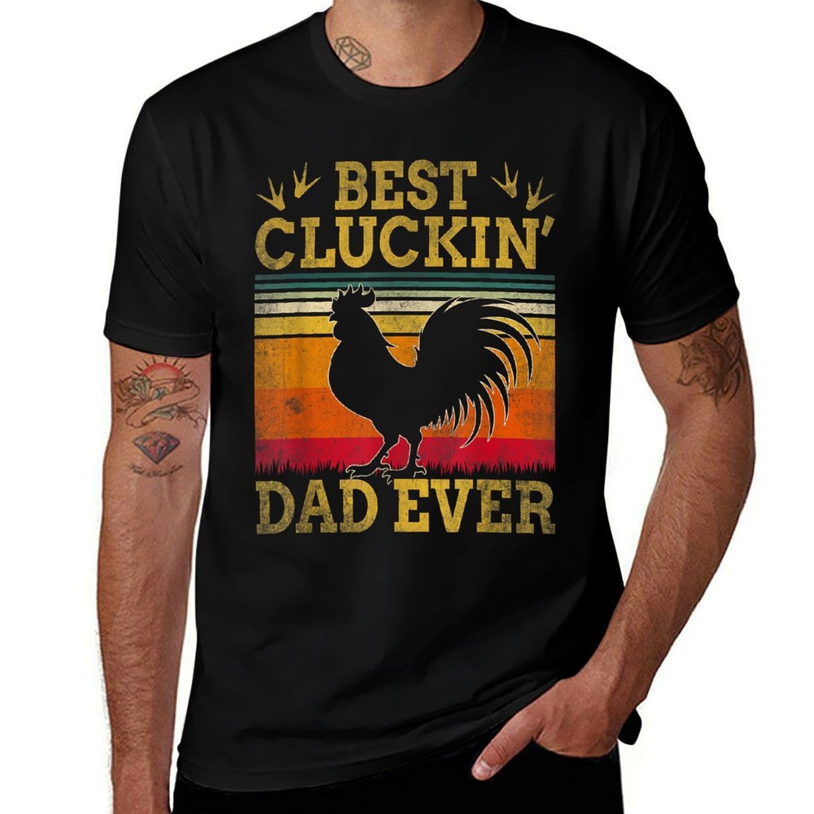 Best Cluckin Dad Ever Fathers Day Vintage Style Chicken Dad  Heathered Texture T-Shirt