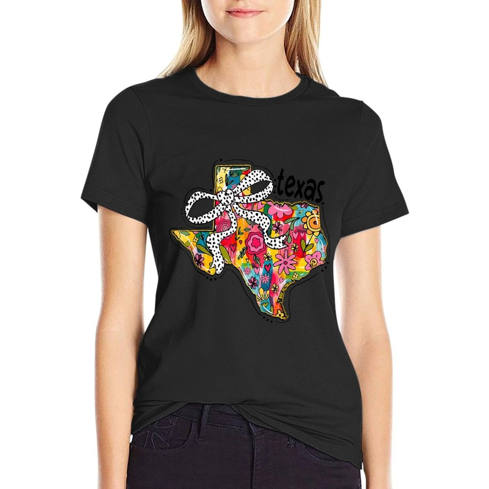 Girly Texas State Map Floral Coquette Bow 4th of July USA  Relaxed-fit T-Shirt