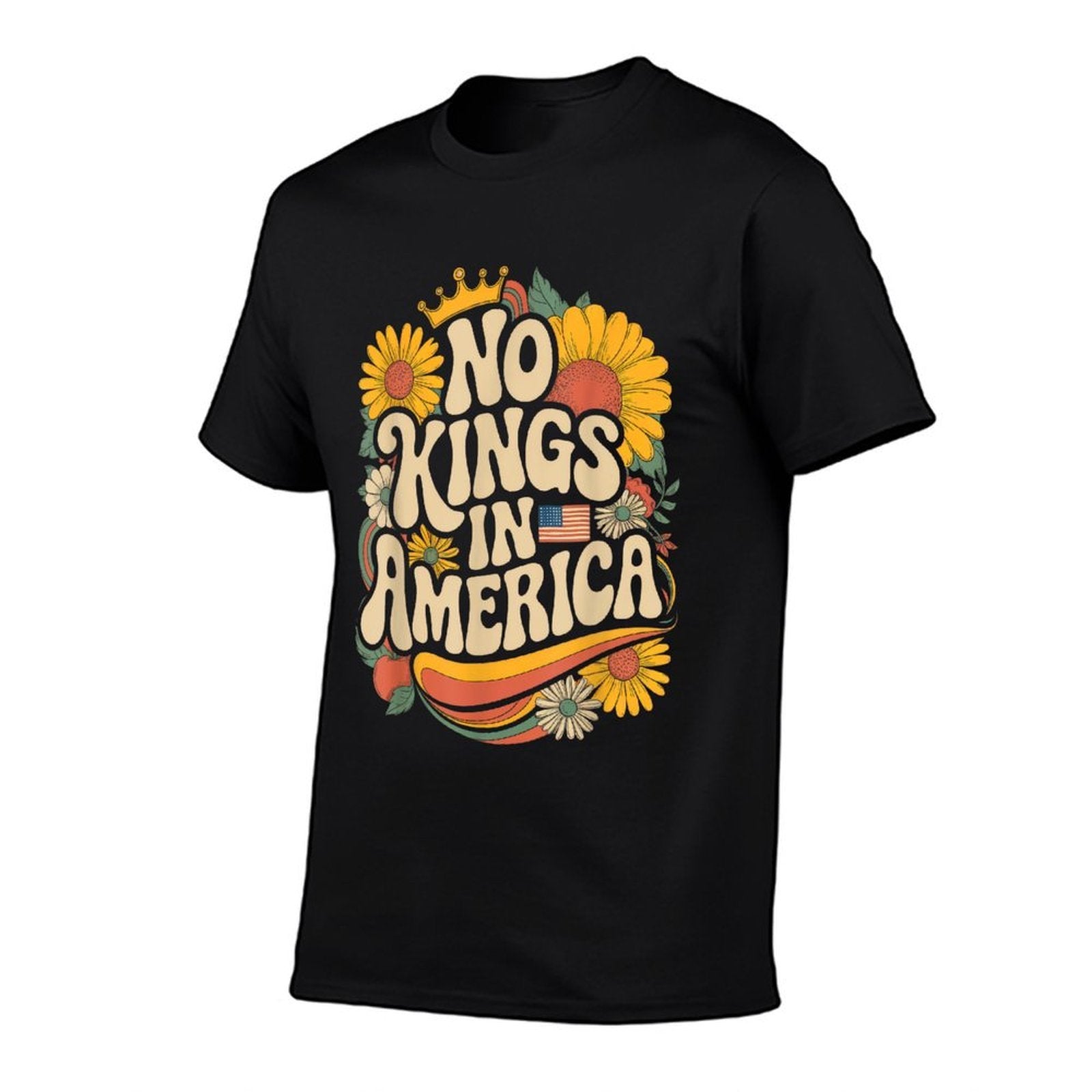 Retro Floral 70s Women No King In American Democracy  Oversized Silhouette T-Shirt