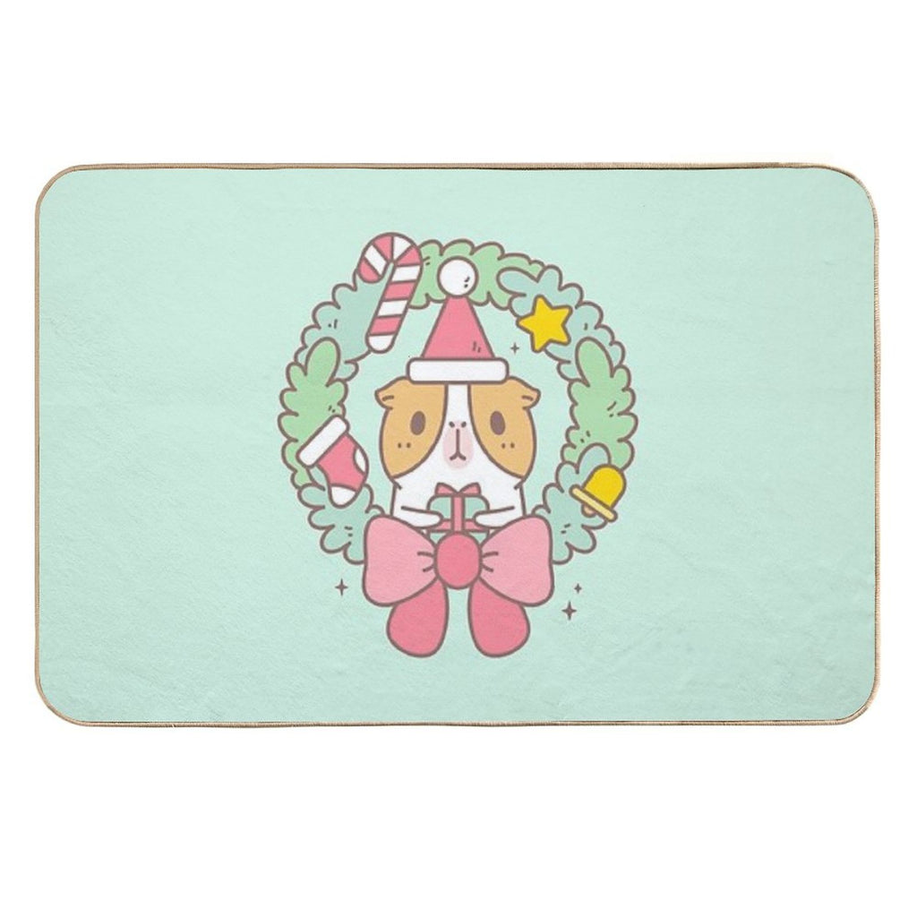 Bubu The Guinea Pig, Christmas Wreath  Odorless Bath Mat