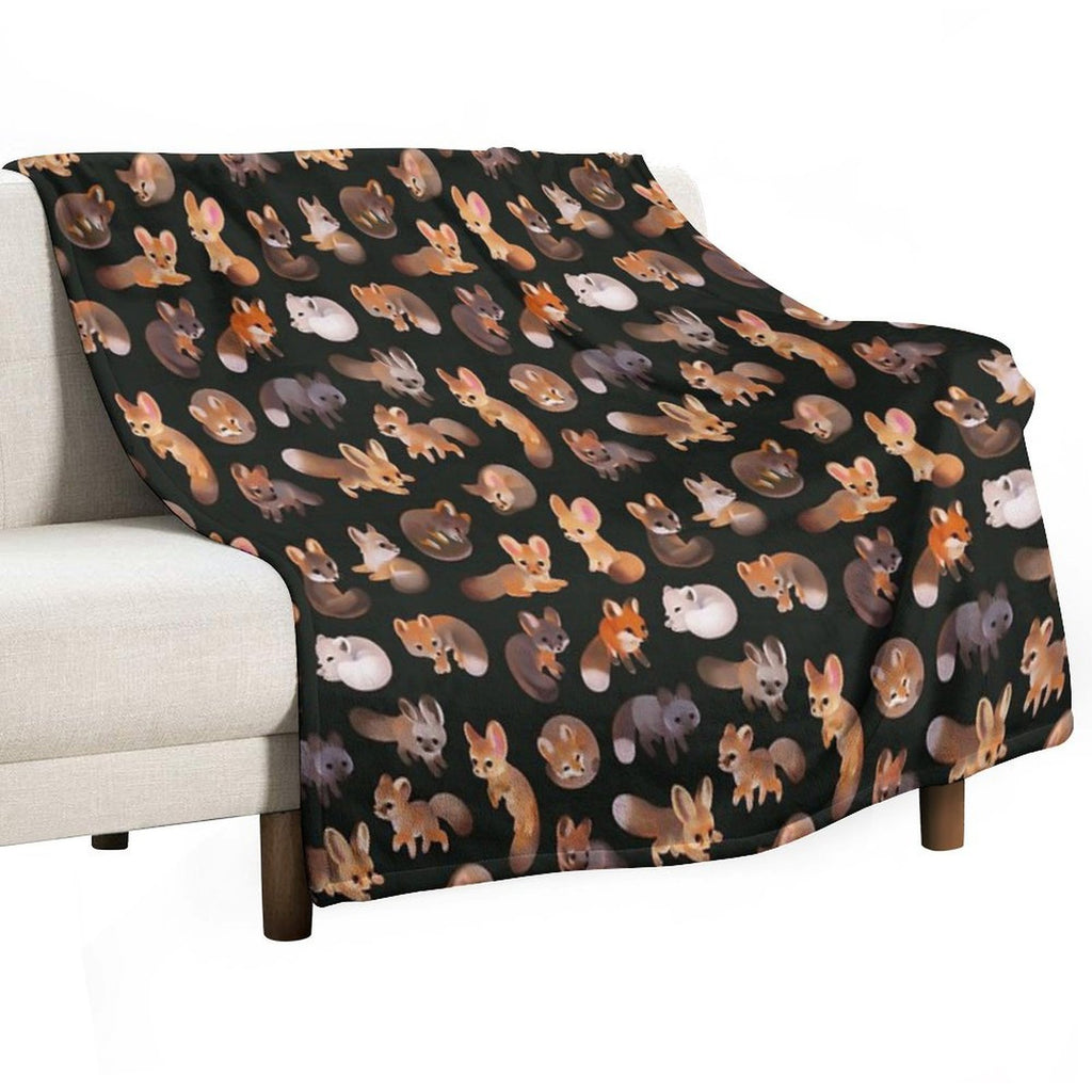 Foxes - Dark Velvety-soft Throw Blanket