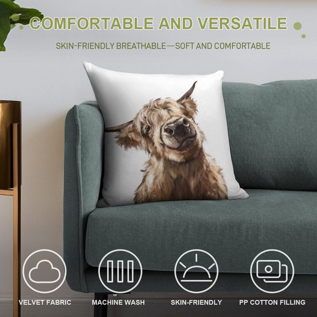 Highland Cow Soft Skin-Friendly Throw Pillow