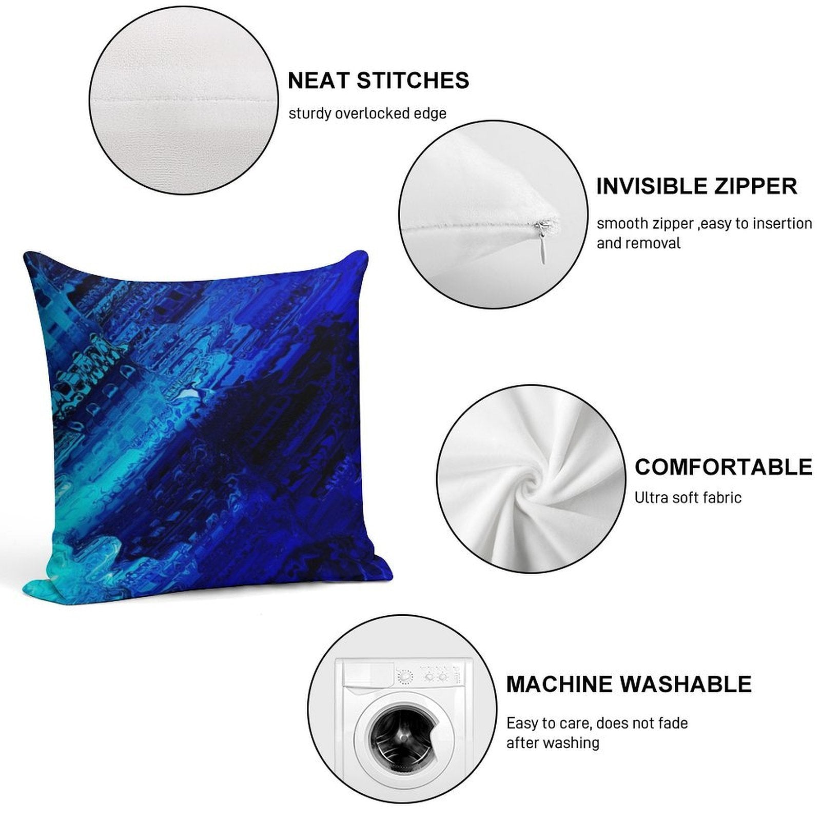 Cobalt Soft Short Plush Fabric Throw Pillow