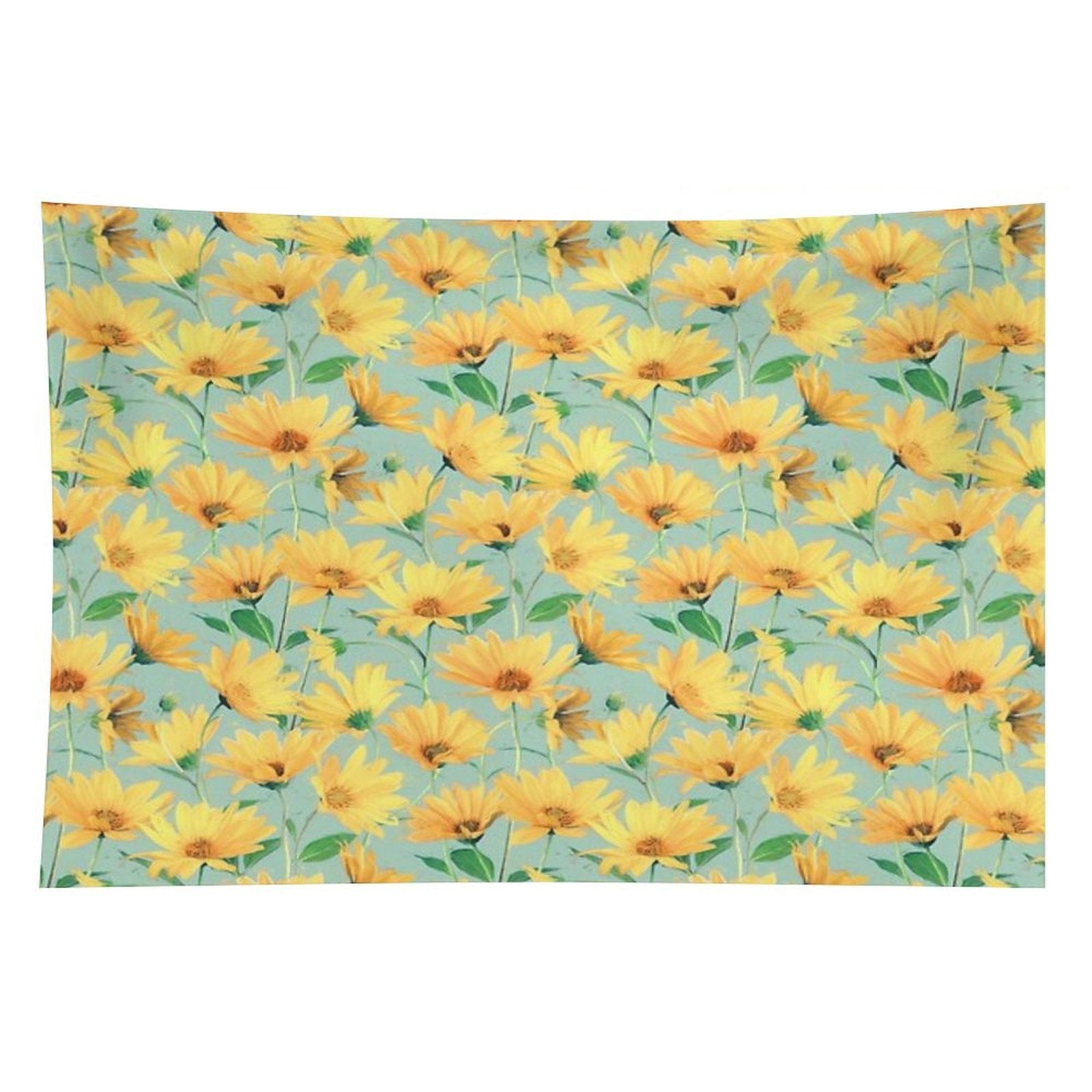 Painted Golden Yellow Daisies on Soft Sage Green Tapestry