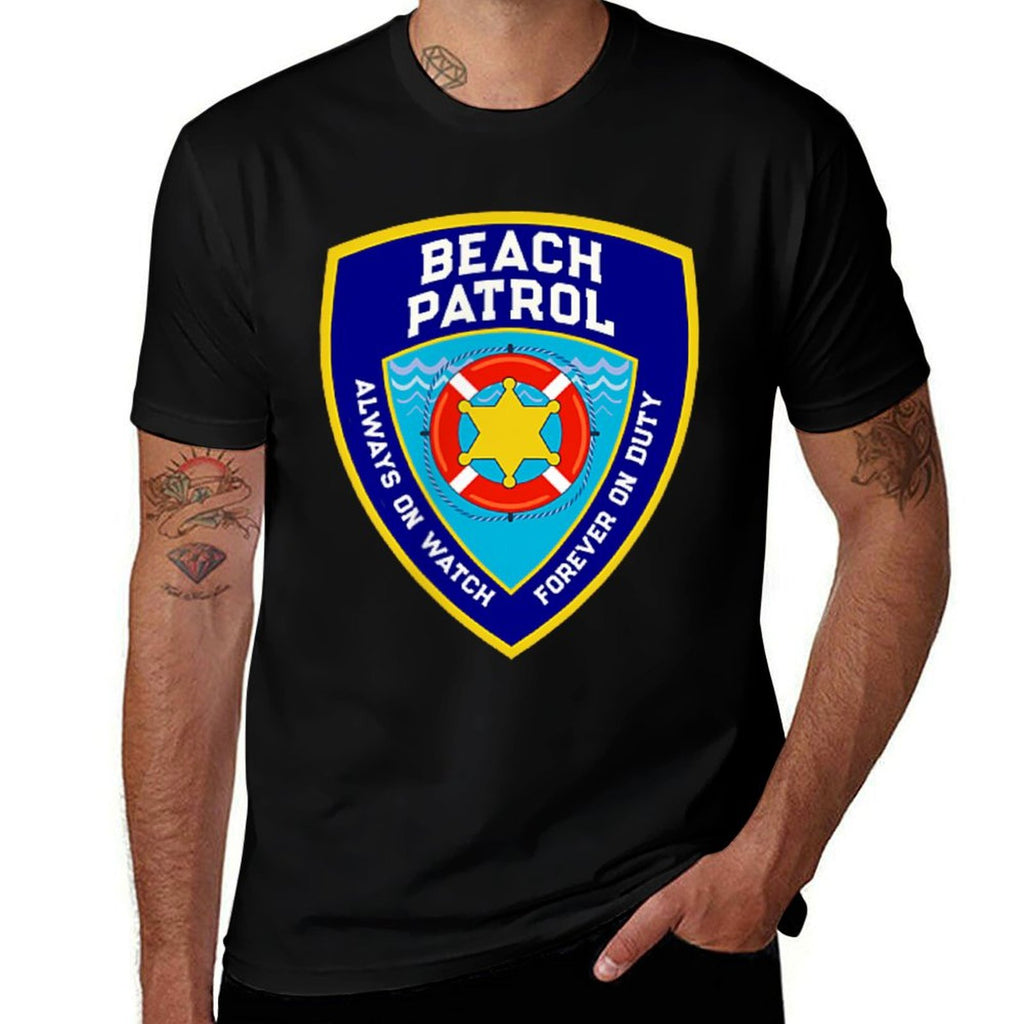 Funny BEACH PATROL On Duty Pool Police Vacation Family Trip  Ribbed Collar T-Shirt