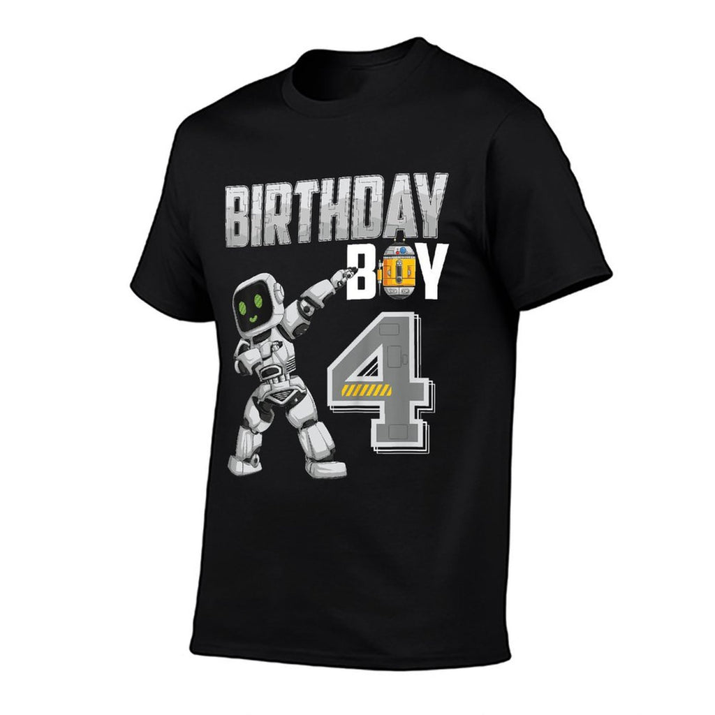 Kids 4 Year Old Dabbing Robot 4th Birthday Science Robotics  Easy-care T-Shirt