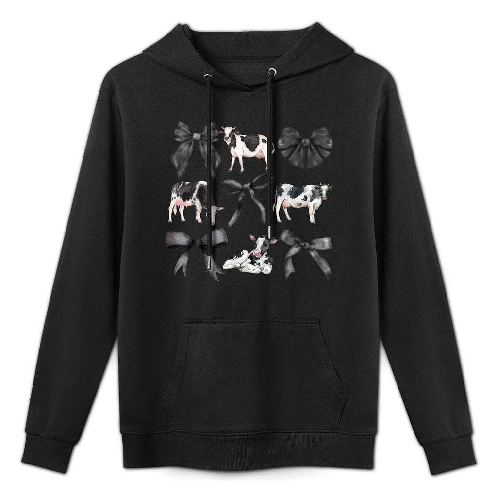 Kristen Michael Coquette Cows, Cows And Bows, Watercolor, Holsteins, Small, Grey Moisture-Wicking Hoodie