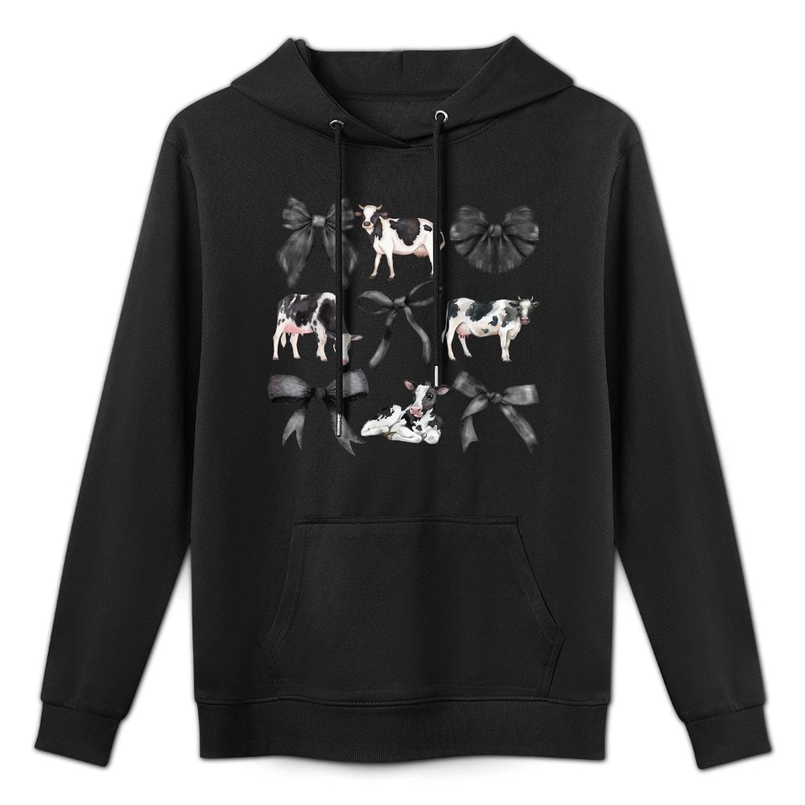 Kristen Michael Coquette Cows, Cows And Bows, Watercolor, Holsteins, Small, Grey Moisture-Wicking Hoodie