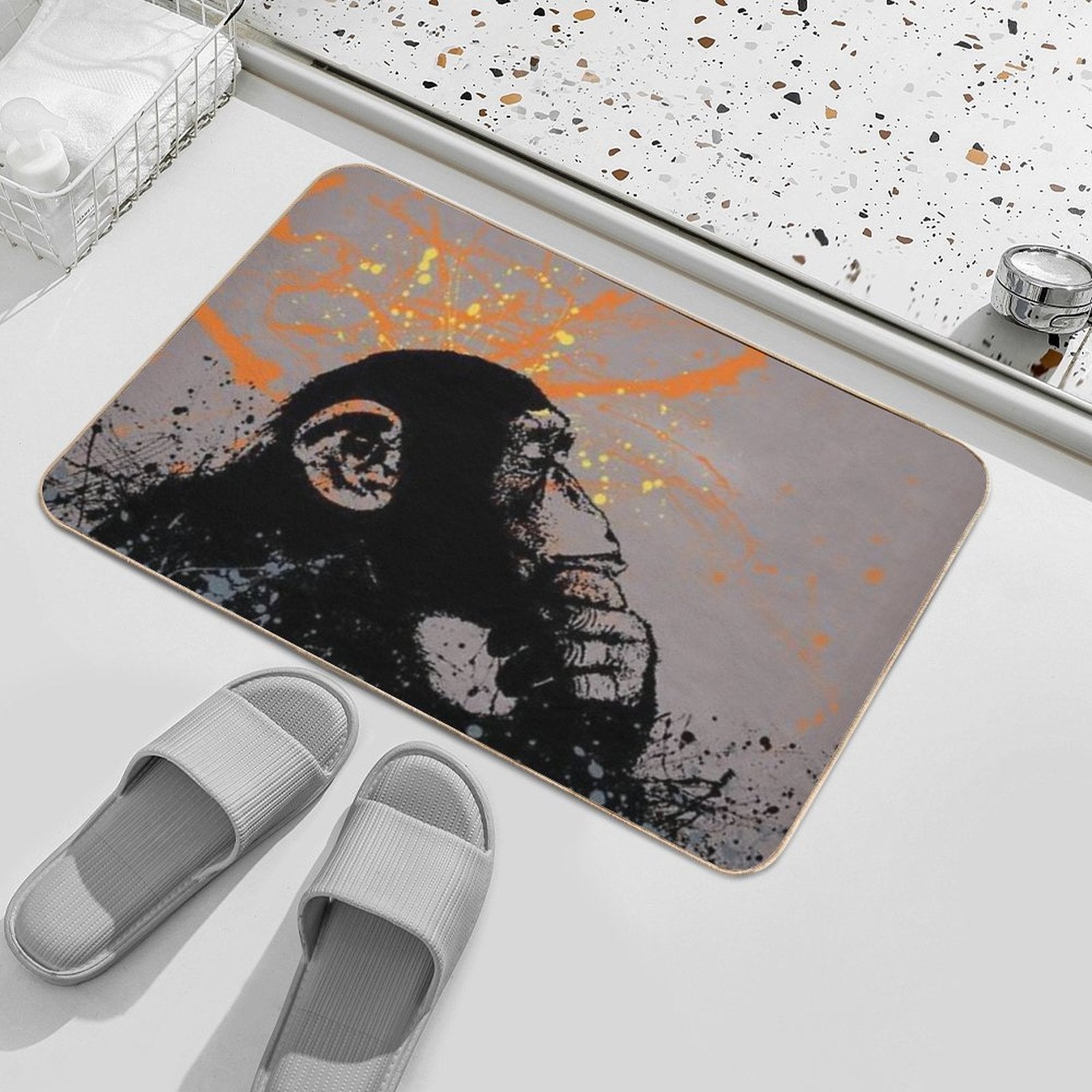 Thinker Monkey by Banksy  Dirt-Trapping Bath Mat