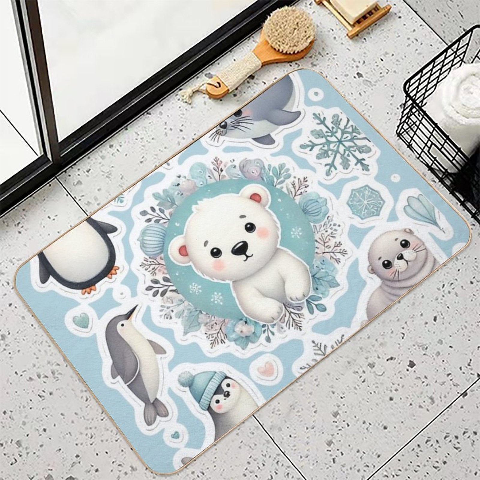 Ice Friends in Watercolor  Rapid-Drying Bath Mat