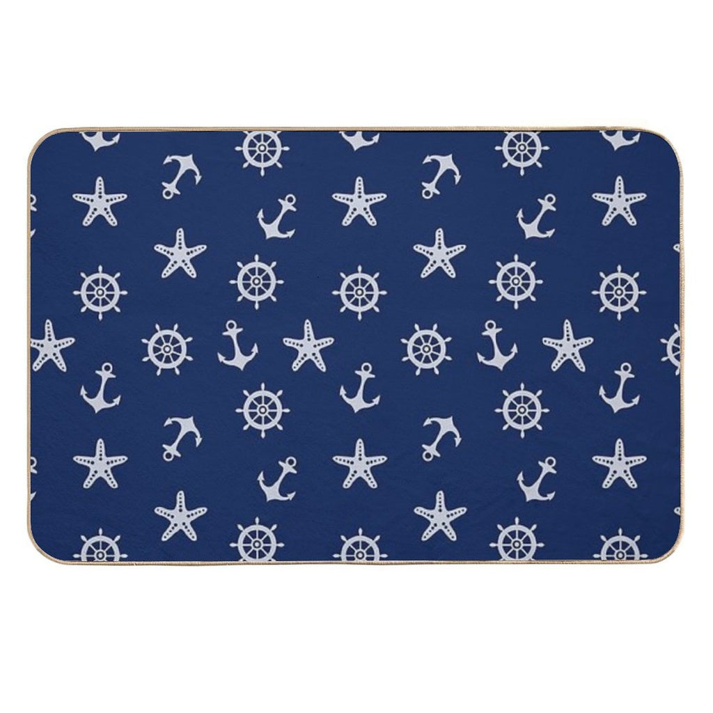 Navy Blue Nautical Anchor Pattern  Non-Slip Bath Mat