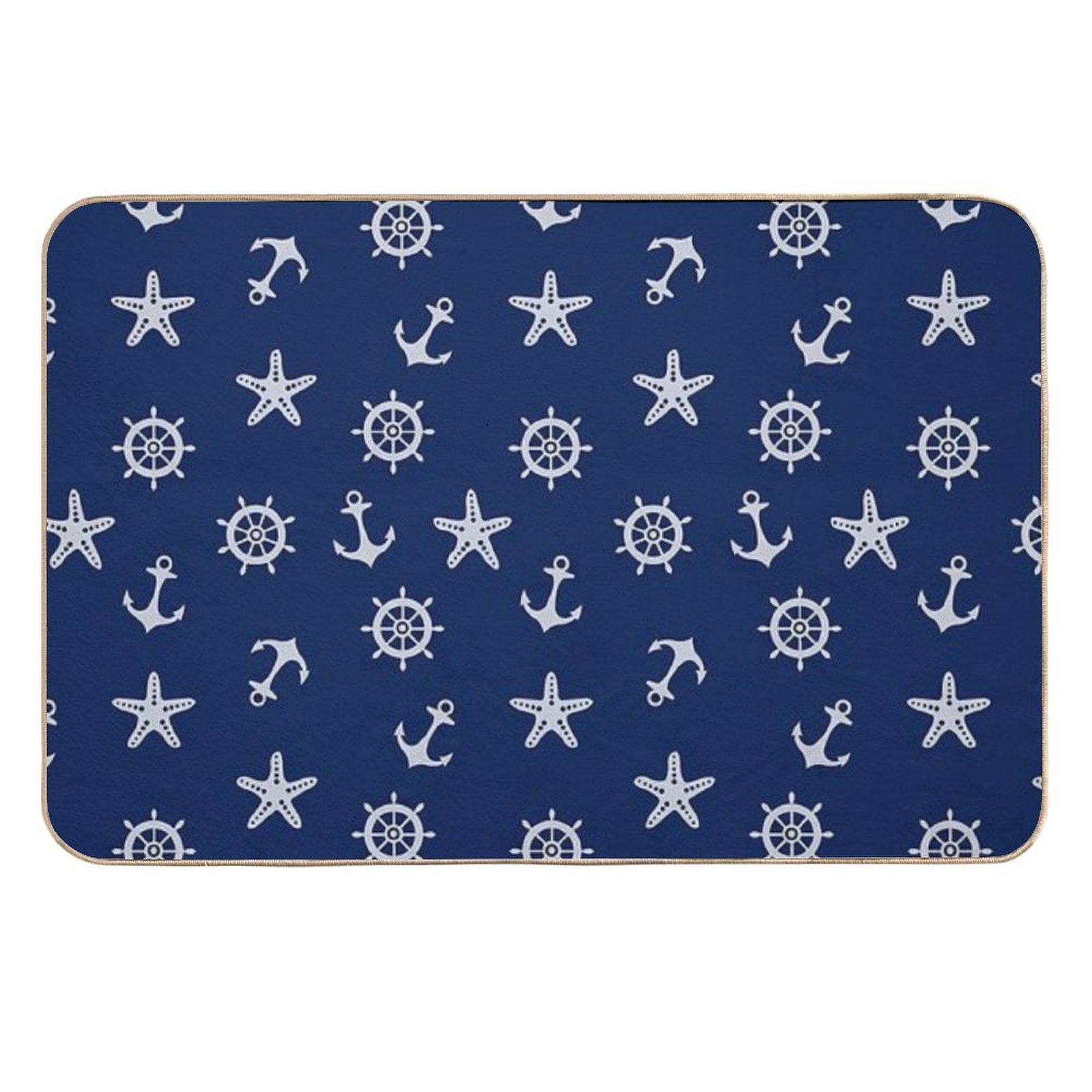 Navy Blue Nautical Anchor Pattern  Non-Slip Bath Mat