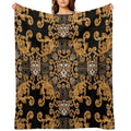 Royal Tiger Face Gold And Black Lightweight Throw Blanket