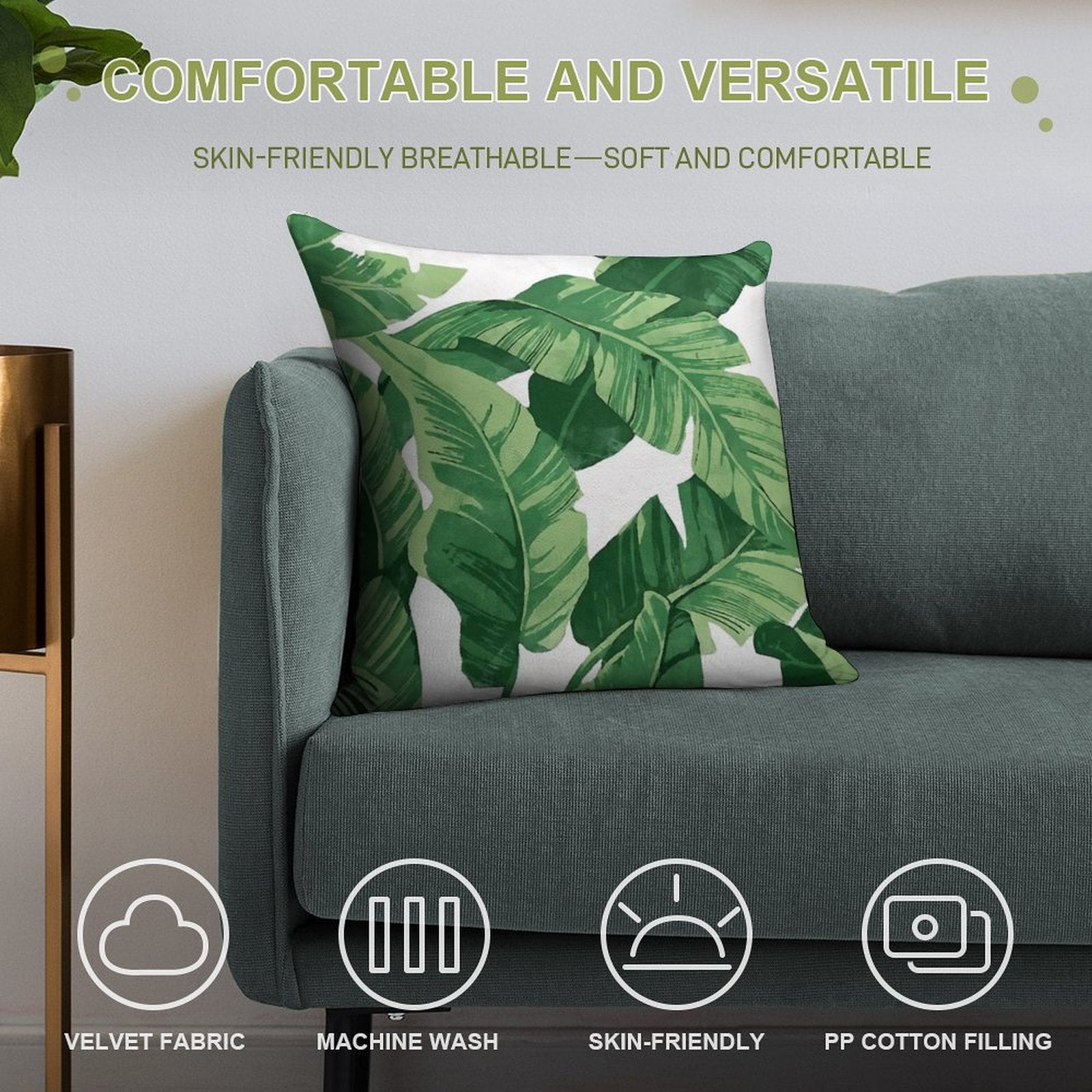 Tropical Banana Leaves II Soft Washable Throw Pillow