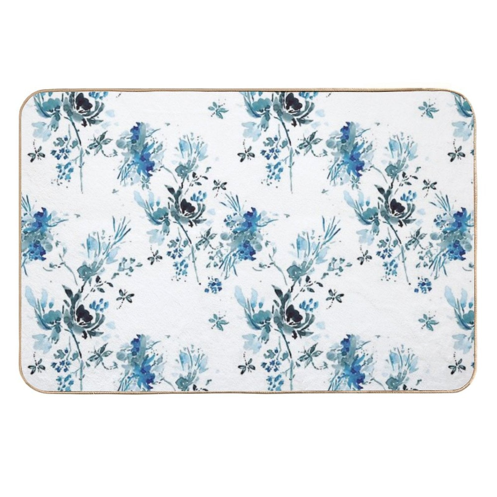 Blue Floral with Dragonflies  Dirt-Trapping Bath Mat