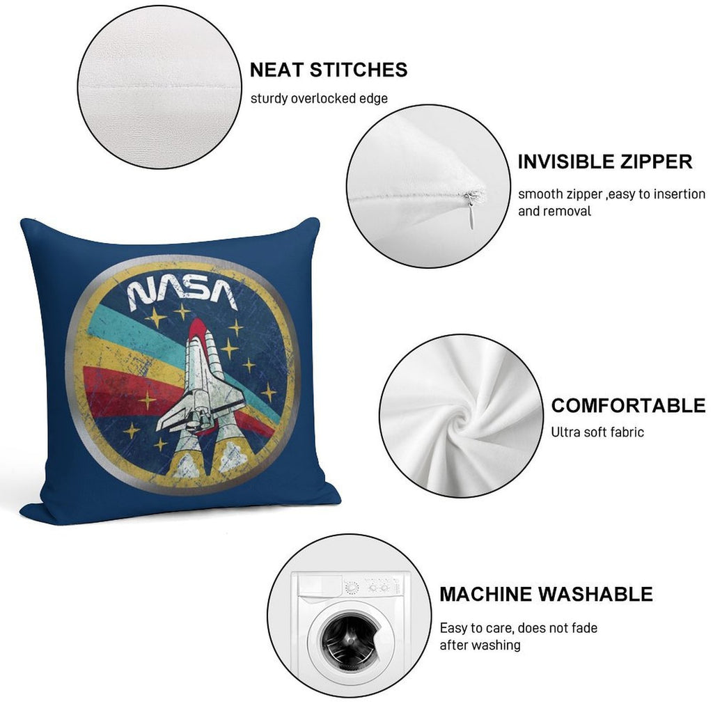 NASA Retro Vintage Logo with Metal Border Soft Anti-Pilling Throw Pillow