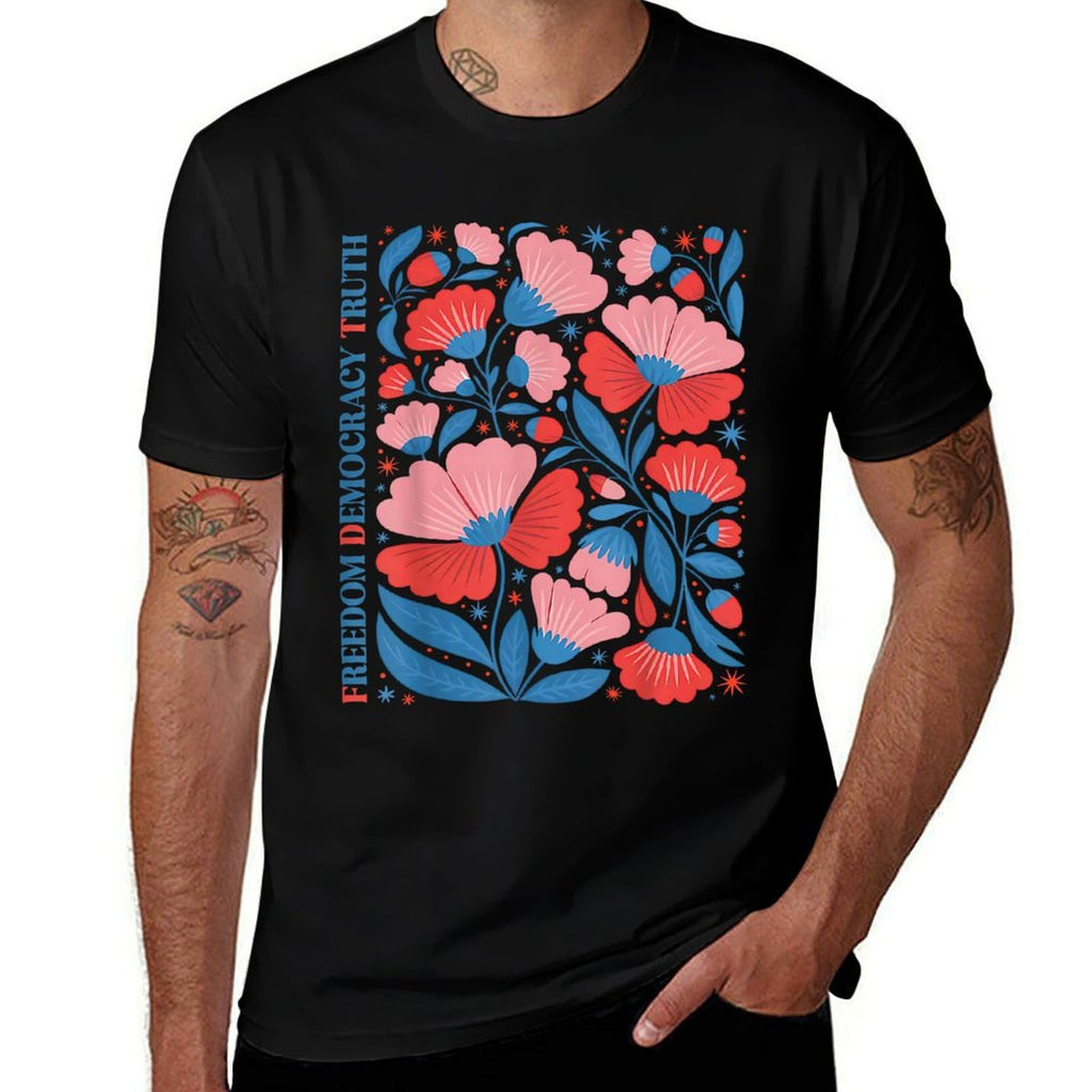 Subtle Freedom Democracy Truth Boho Floral 4th July Resist  Polyester Blend T-Shirt