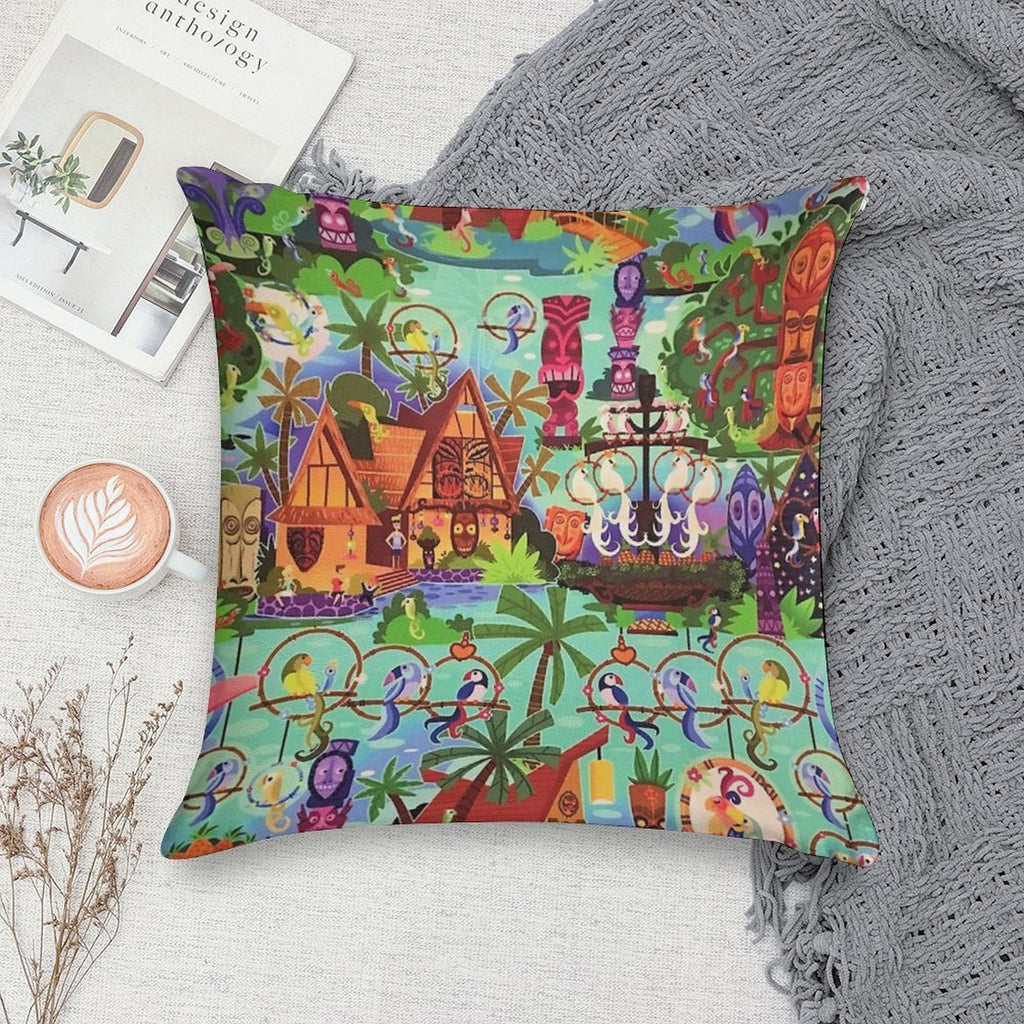 The ORIGINAL Enchanted Tiki Room Collage Soft Durable Construction Throw Pillow