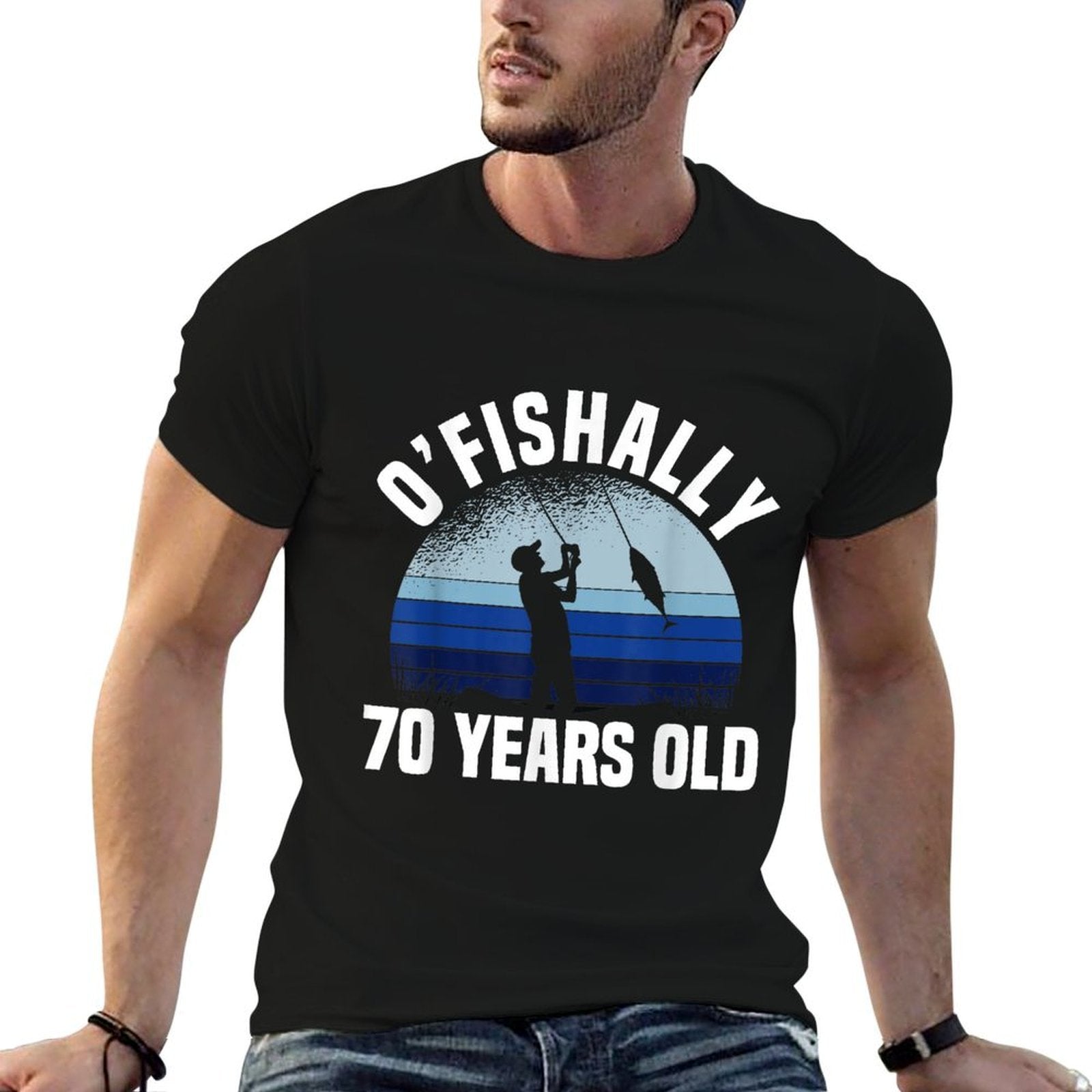 Ofishally 70 Years Old Fisherman 70th Birthday Fishing  Heathered Texture T-Shirt