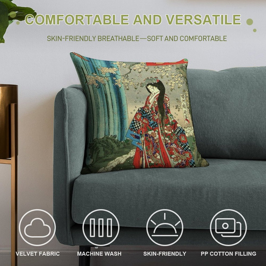 Japanese Classic Geisha Lady - Japan Art Soft Bedroom Essential Throw Pillow