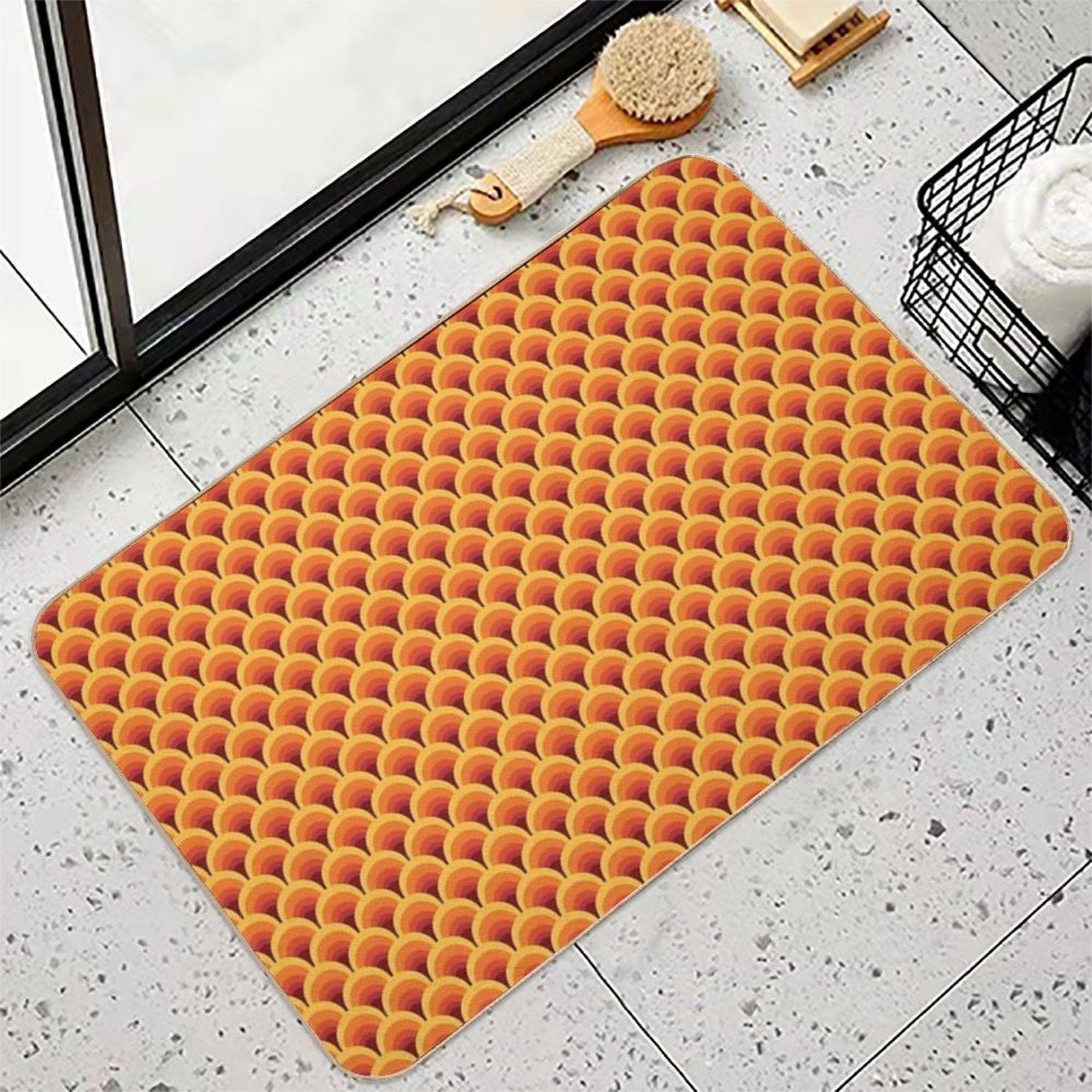 Orange Wave Gradient Retro Pattern  Eco-Friendly Bath Mat