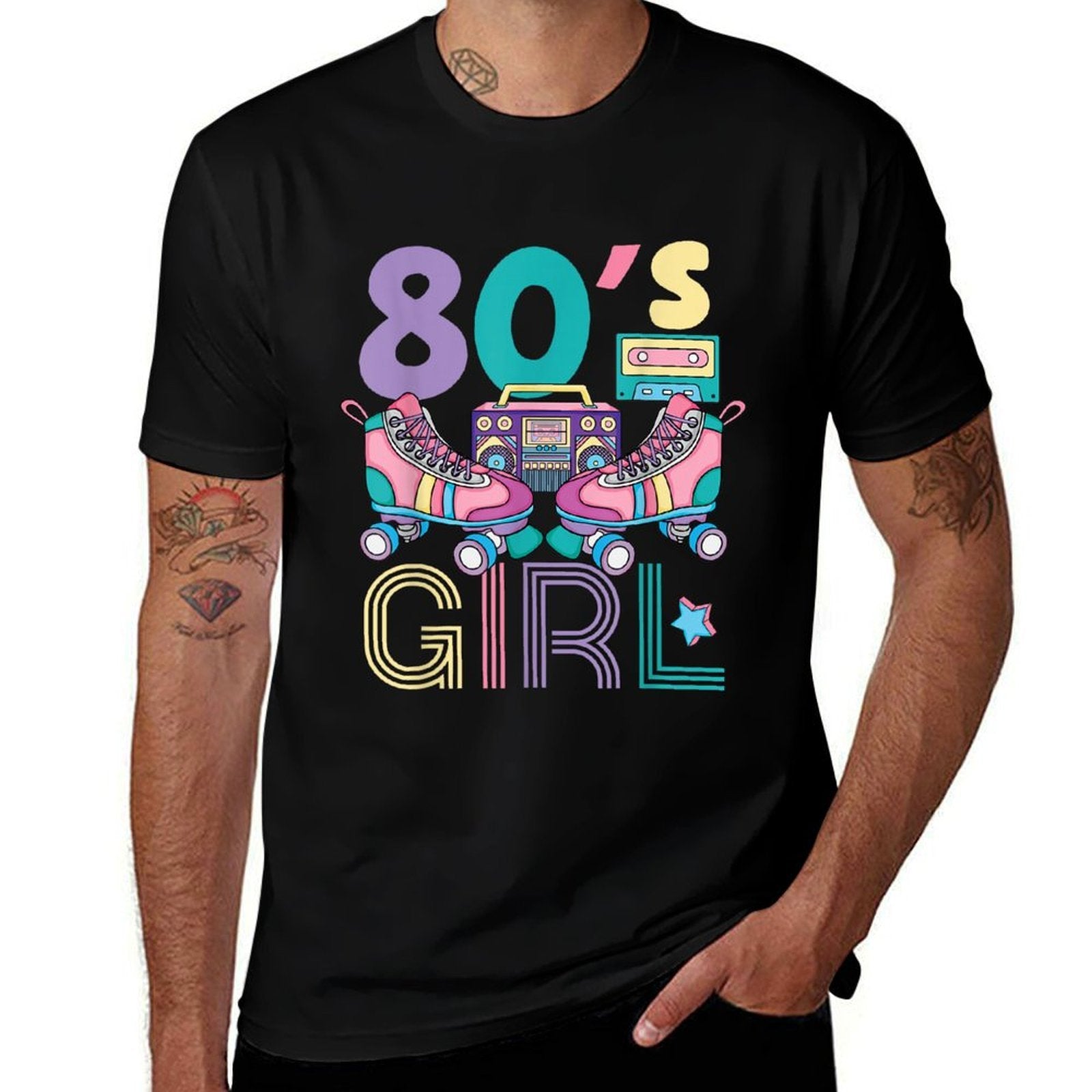 Vibrant 80s Girl Retro Roller Skates Throwback Vibe Womens  Eco-friendly Material T-Shirt