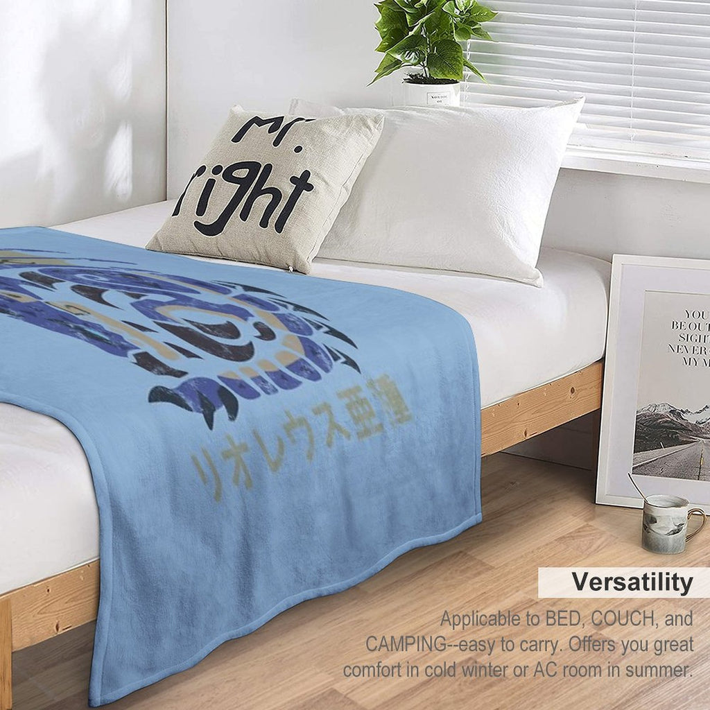 Monster Hunter World Azure Rathalos Kanji Icon Plush Throw Blanket