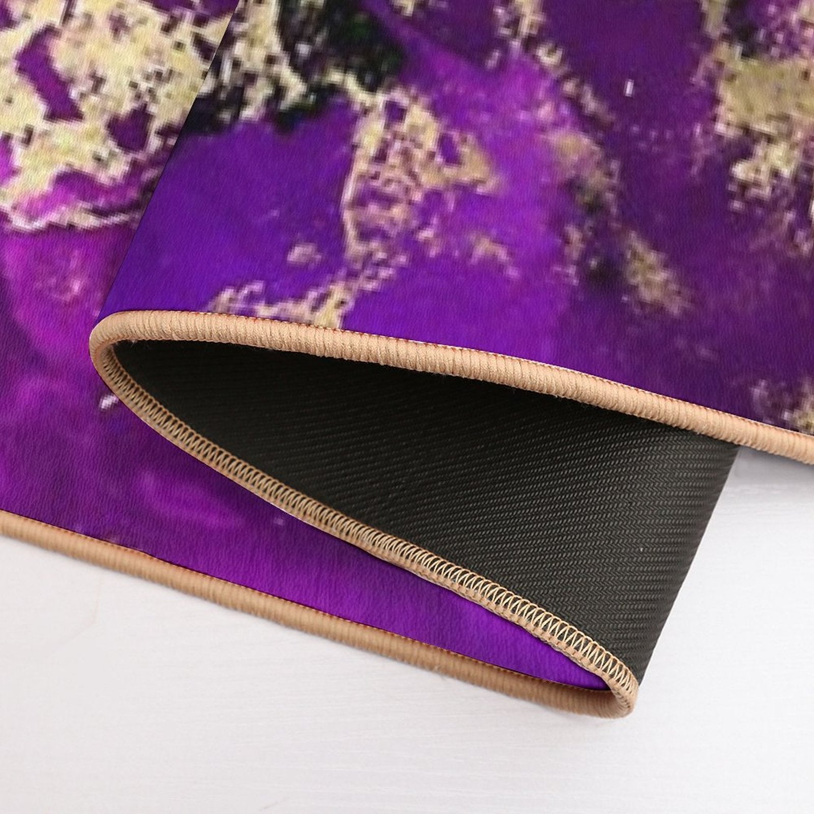 Marble Galaxy in Royal Purple And Gold Splash  Easy To Clean Bath Mat