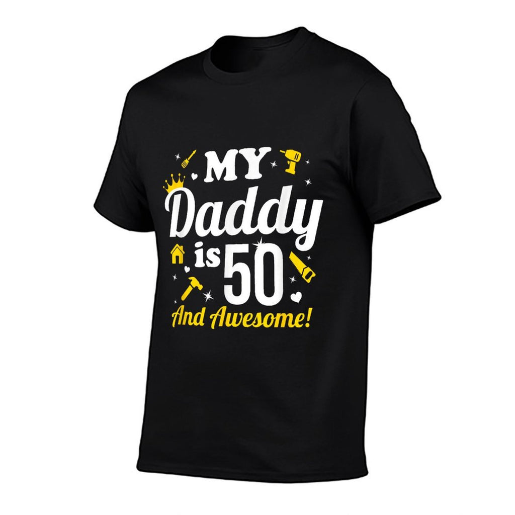 Dad 50th Birthday My Daddy Is 50 And Awesome 50th Birthday  Ribbed Collar T-Shirt