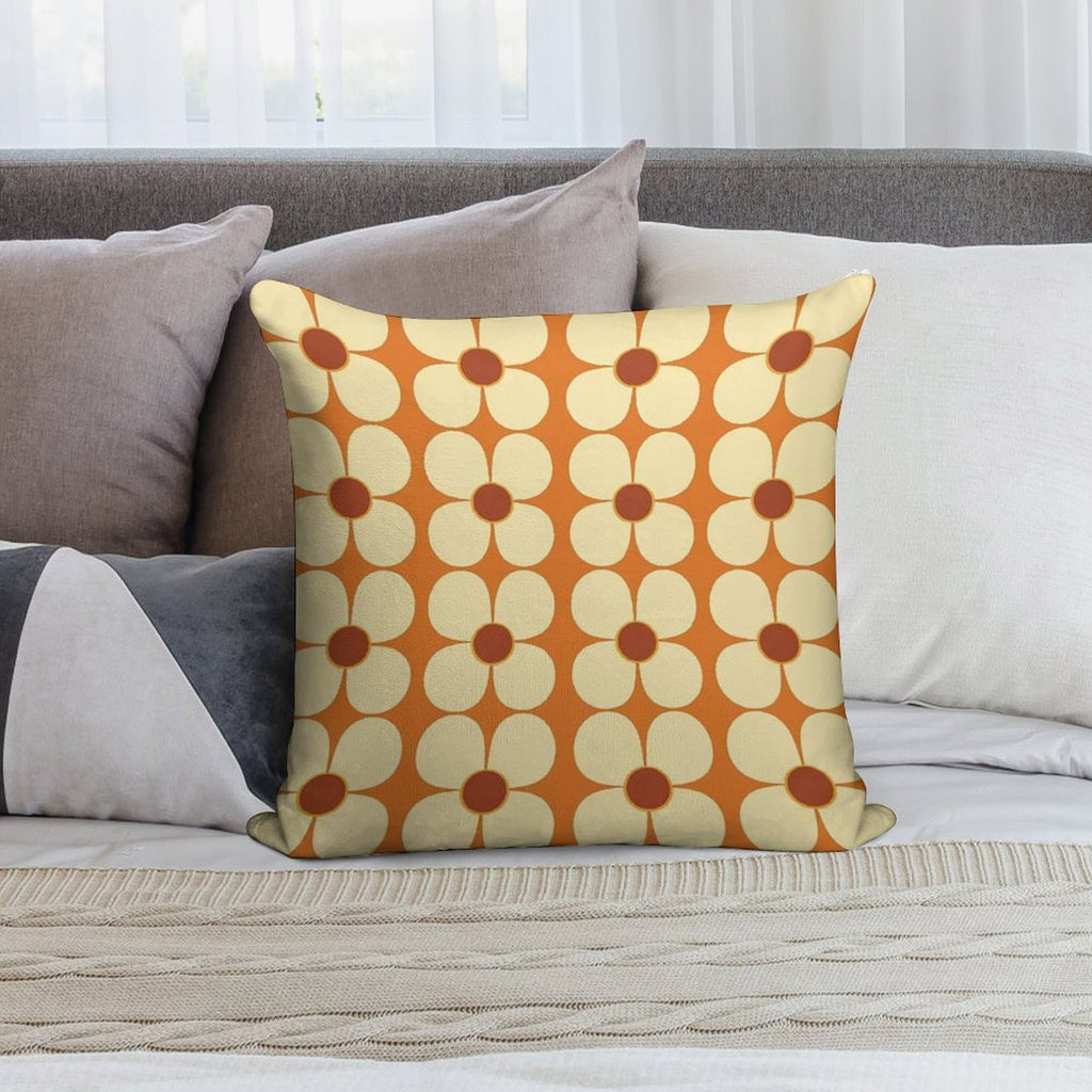 Retro Land Flower Power Orange And Cream Soft Shrink-Resistant Throw Pillow