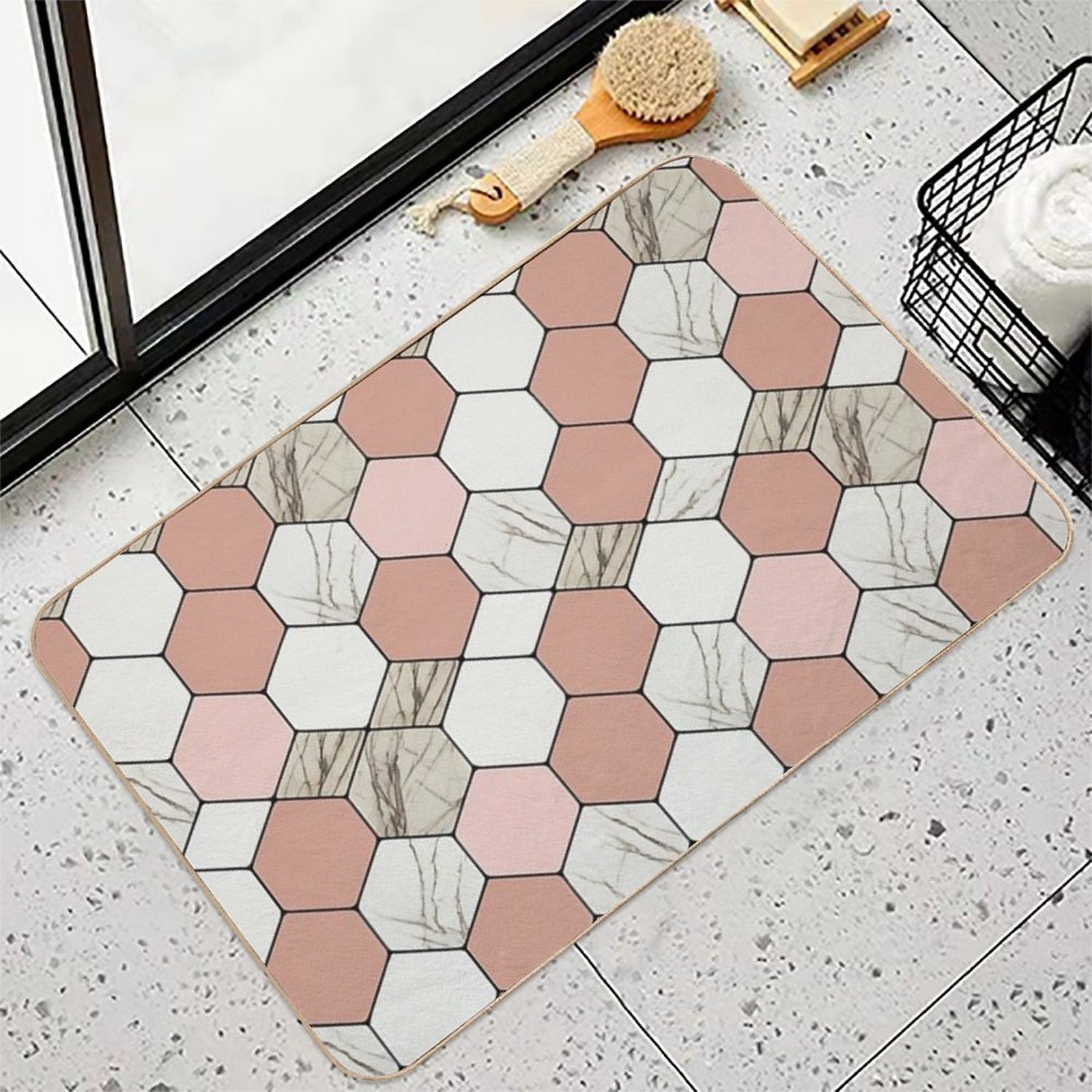 Pink Marble Pattern  Easy To Clean Bath Mat