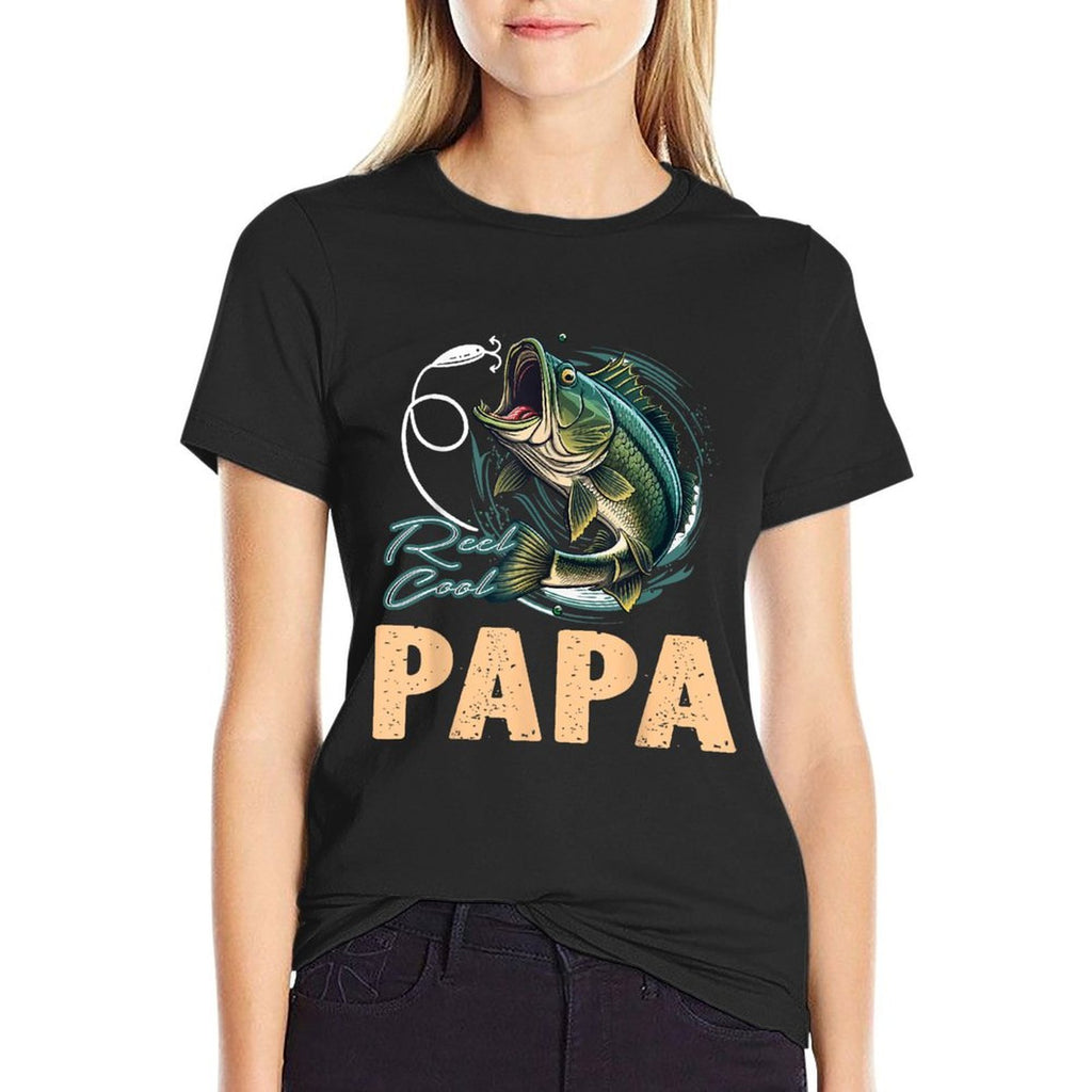Fathers Day Funny Fisherman Reel Cool Papa Fishing Lover  Ribbed Collar T-Shirt
