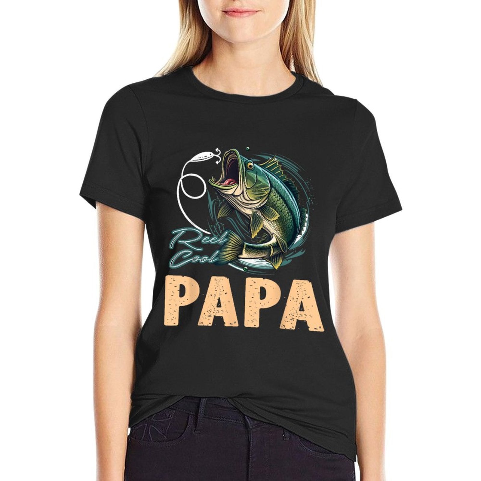 Fathers Day Funny Fisherman Reel Cool Papa Fishing Lover  Ribbed Collar T-Shirt