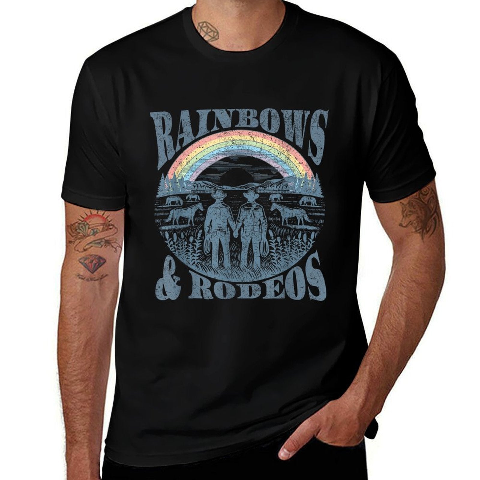 Retro Funny Rainbows And Rodeos Cowboy Trans Rights Gay LGBT  Moisture-wicking T-Shirt