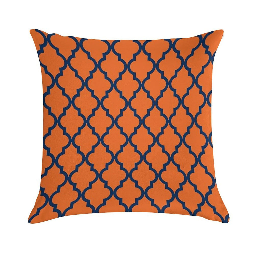 Moroccan Pattern Navy Blue & Orange Soft Shrink-Resistant Throw Pillow