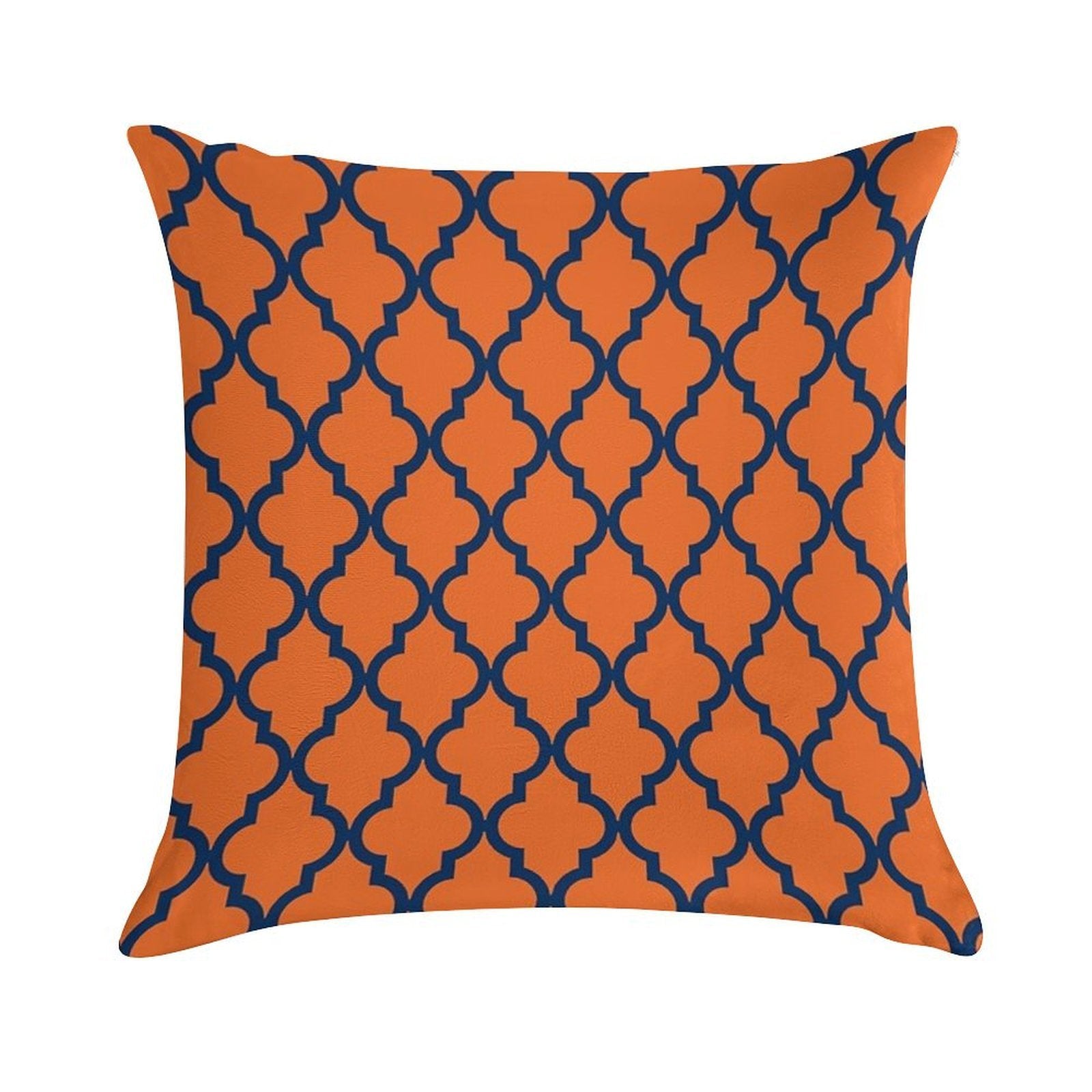 Moroccan Pattern Navy Blue & Orange Soft Shrink-Resistant Throw Pillow