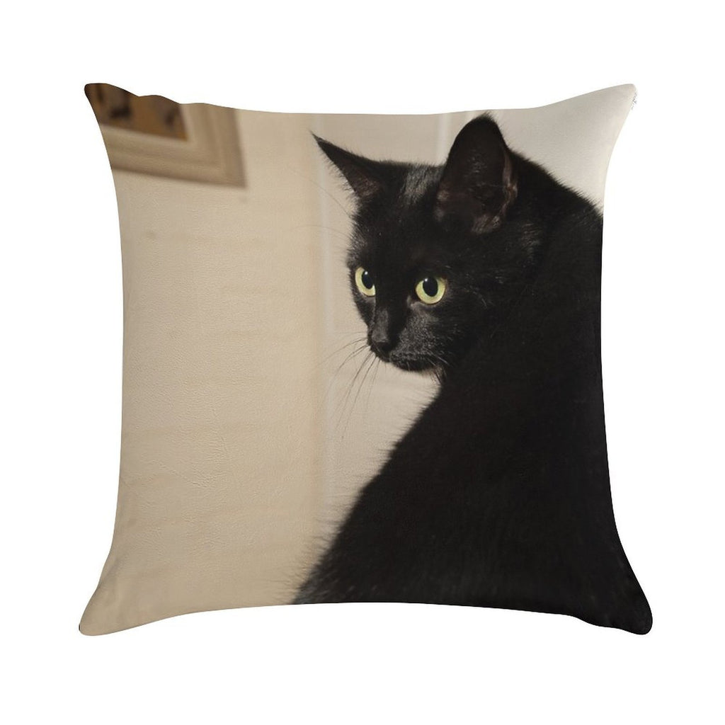 Black Cat Soft Shrink-Resistant Throw Pillow