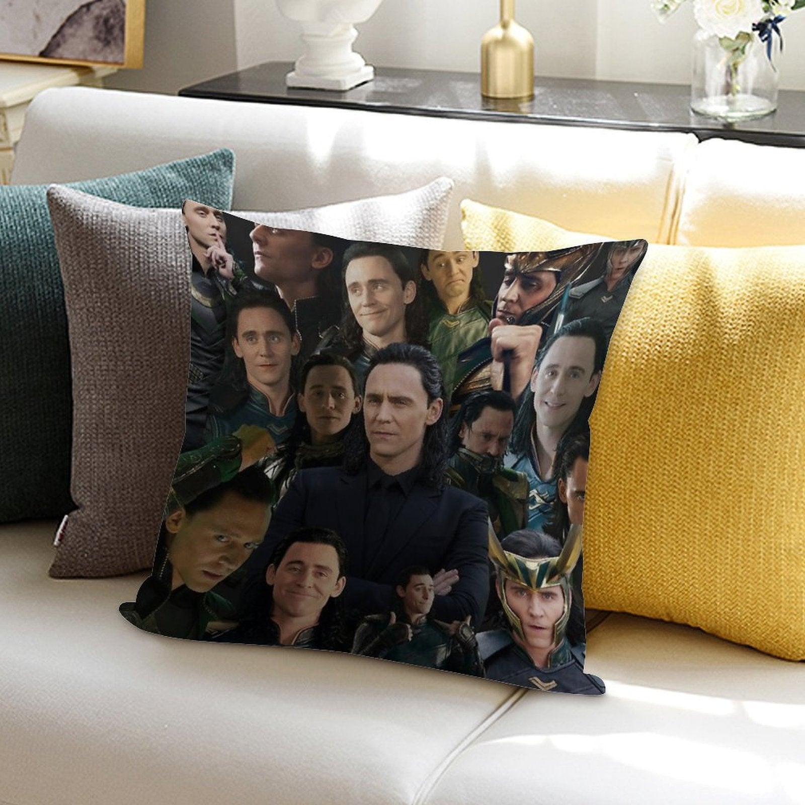 Tom Hiddleston Collage Soft Hidden Zipper Throw Pillow