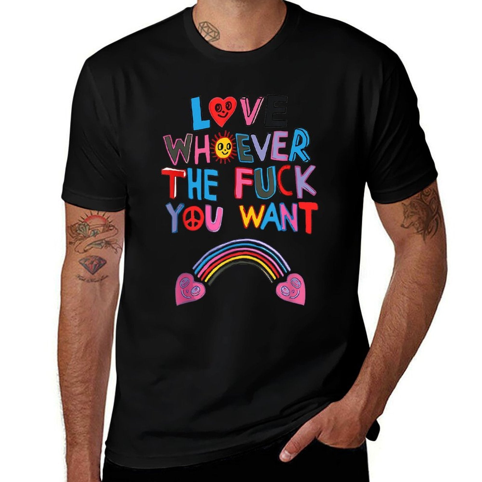 Love Whoever The F You Want LGBTQ Rainbow Pride Cute Hearts  Heathered Texture T-Shirt