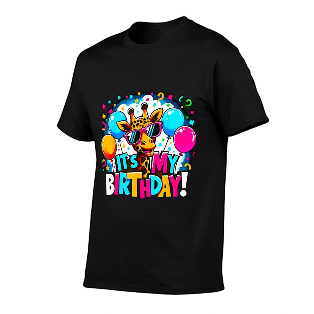 It's My Birthday Party Giraffe Birthday Girl  Heathered Texture T-Shirt