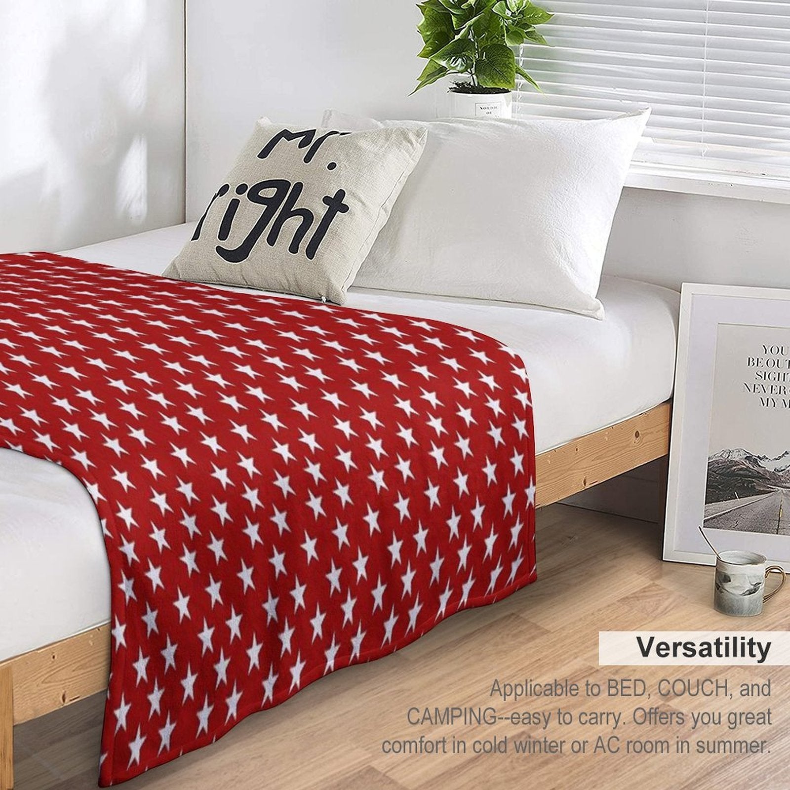 Red with Stars Plush Throw Blanket