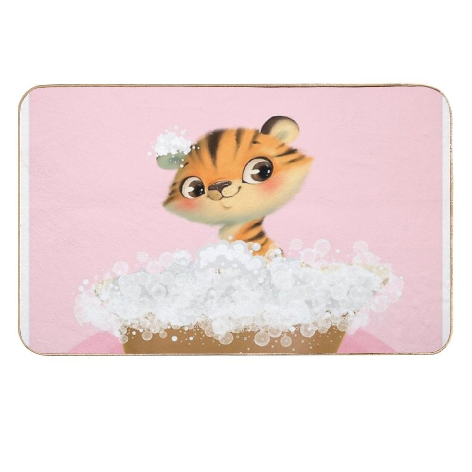 Cute Baby Tiger in A Bathtub, Girls Bathroom Print, Baby Animals in Tub, Whimsy Animal, Kids Bathroom Art  Dirt-Trapping Bath Mat